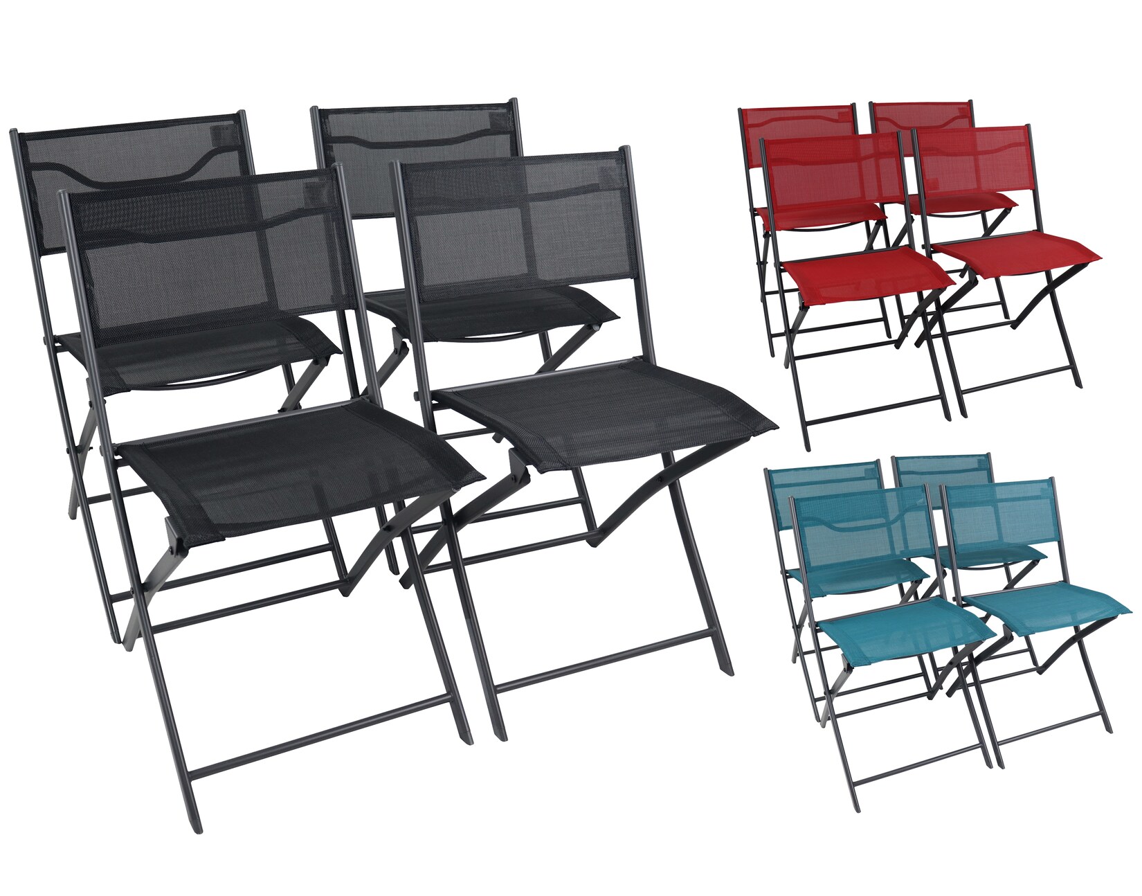 VCM 4er Set Klappstuhl Metall mit Textilene Bezug, Gartenstuhl klappbar, platzsparend, wetterbeständig, ideal für Balkonstuhl oder Terrasse, Outdoor Sumila
