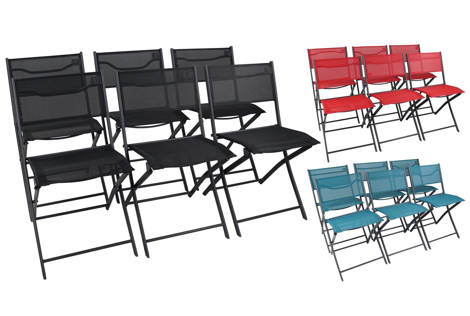 VCM 6er Set Klappstuhl Metall mit Textilene Bezug, Gartenstuhl klappbar, platzsparend, wetterbeständig, Balkonstuhl oder Terrasse, Outdoor Sumila