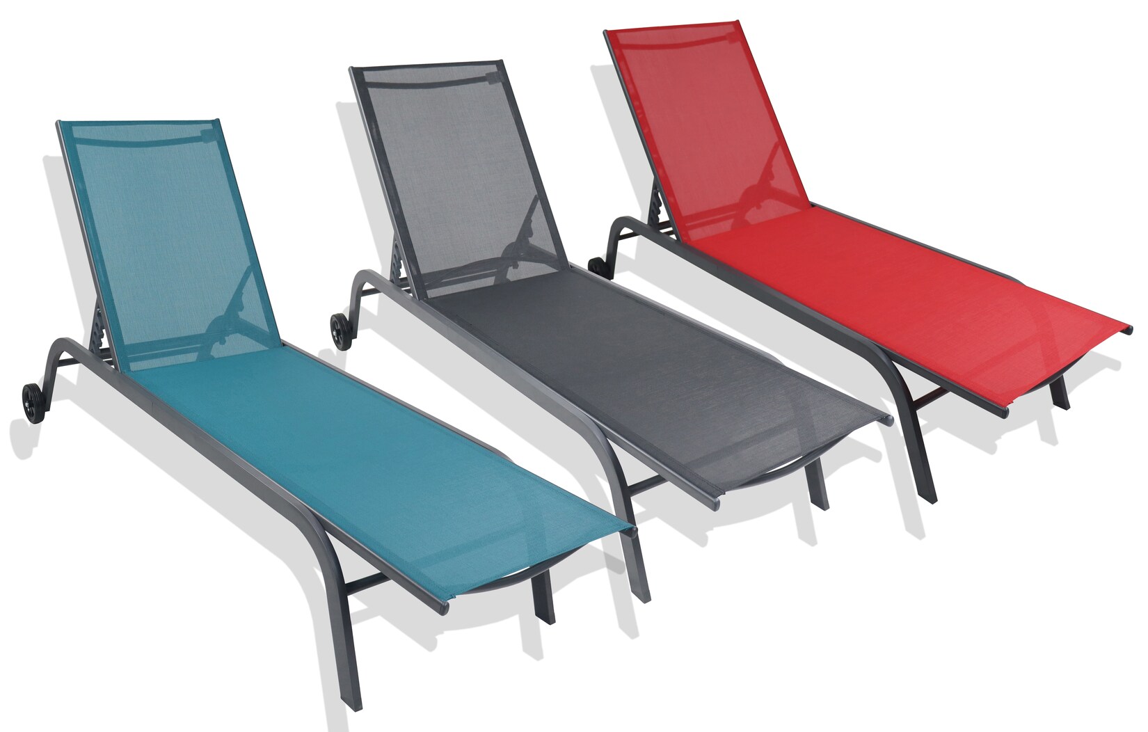 VCM Sonnenliege rollbar, Maße ca. L. 192 x H. 32 x B. 58 cm, Garten Liegestuhl mit 5-fach verstellbarer Rückenlehne, Strandliege - Sonlas 192x58