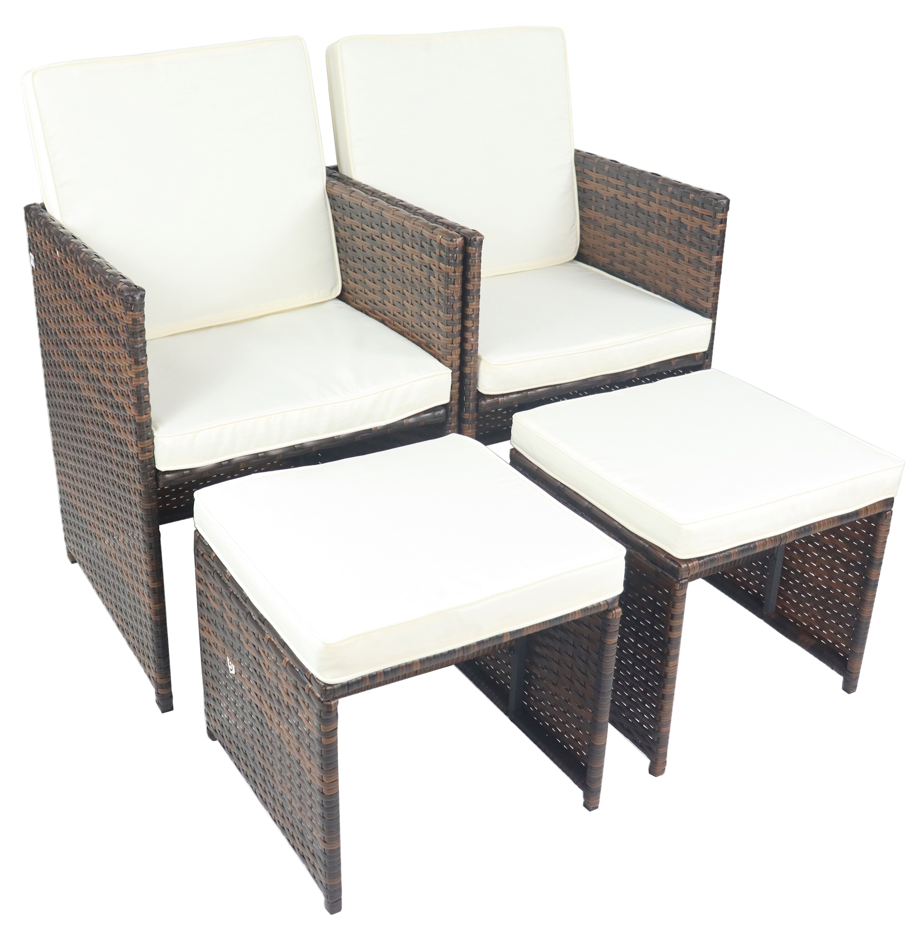 VCM 4-tlg. Set Gartenstuhl | Loungestuhl Sessel | Ma&szlig;e pro Stuhl ca. H. 84 x B. 53 x T. 53 cm | Rattan | Balkonstuhl mit Sitzkissen - Raloso - Bild 1