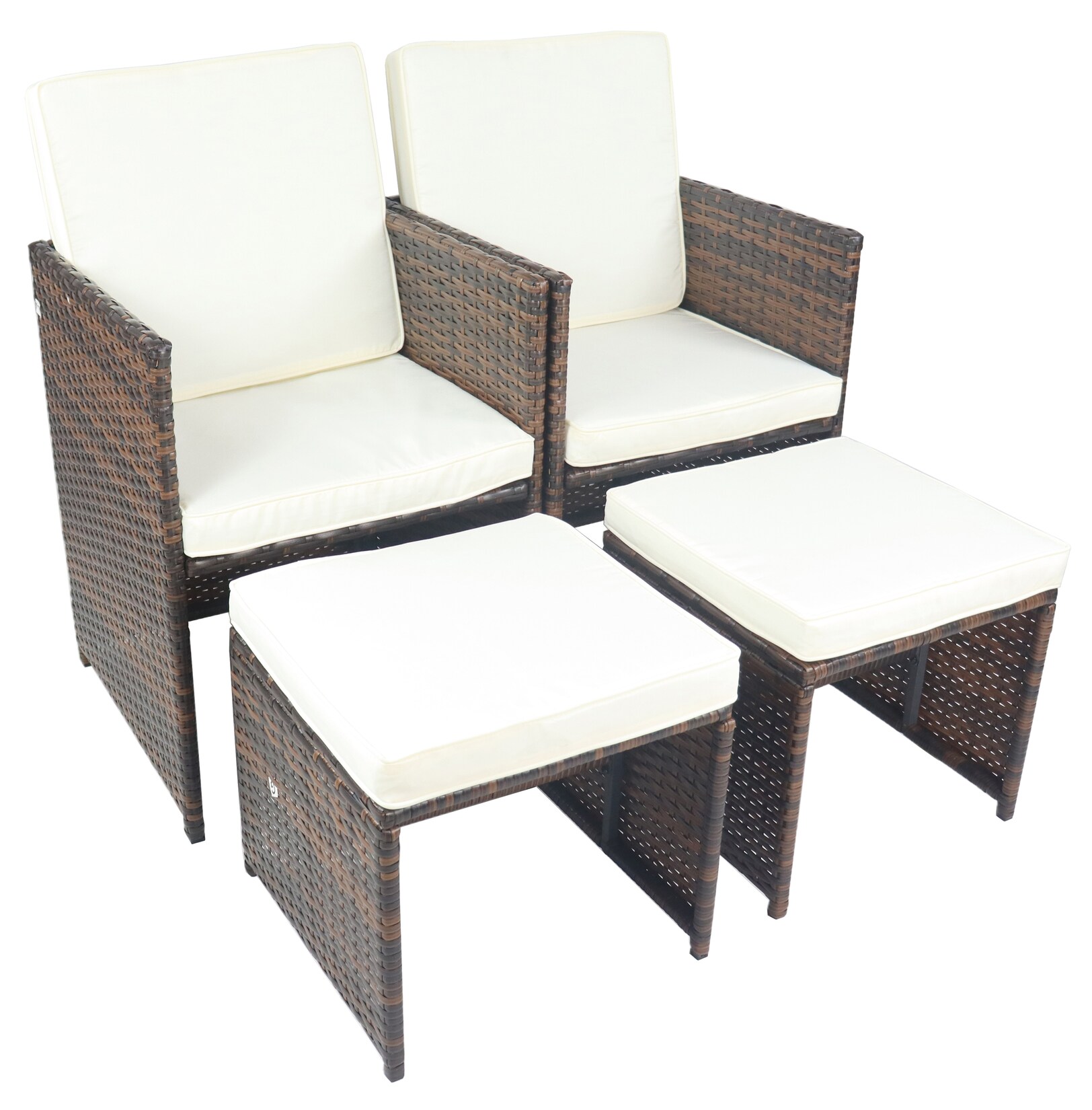 VCM 4-teilig Gartenmöbel Set, 2x Gartenstuhl mit Auflagen & 2x Beinauflage, Polyrattan Optik, Metall, wetterbeständig, ideal für den Balkon oder Terrasse - Raloso