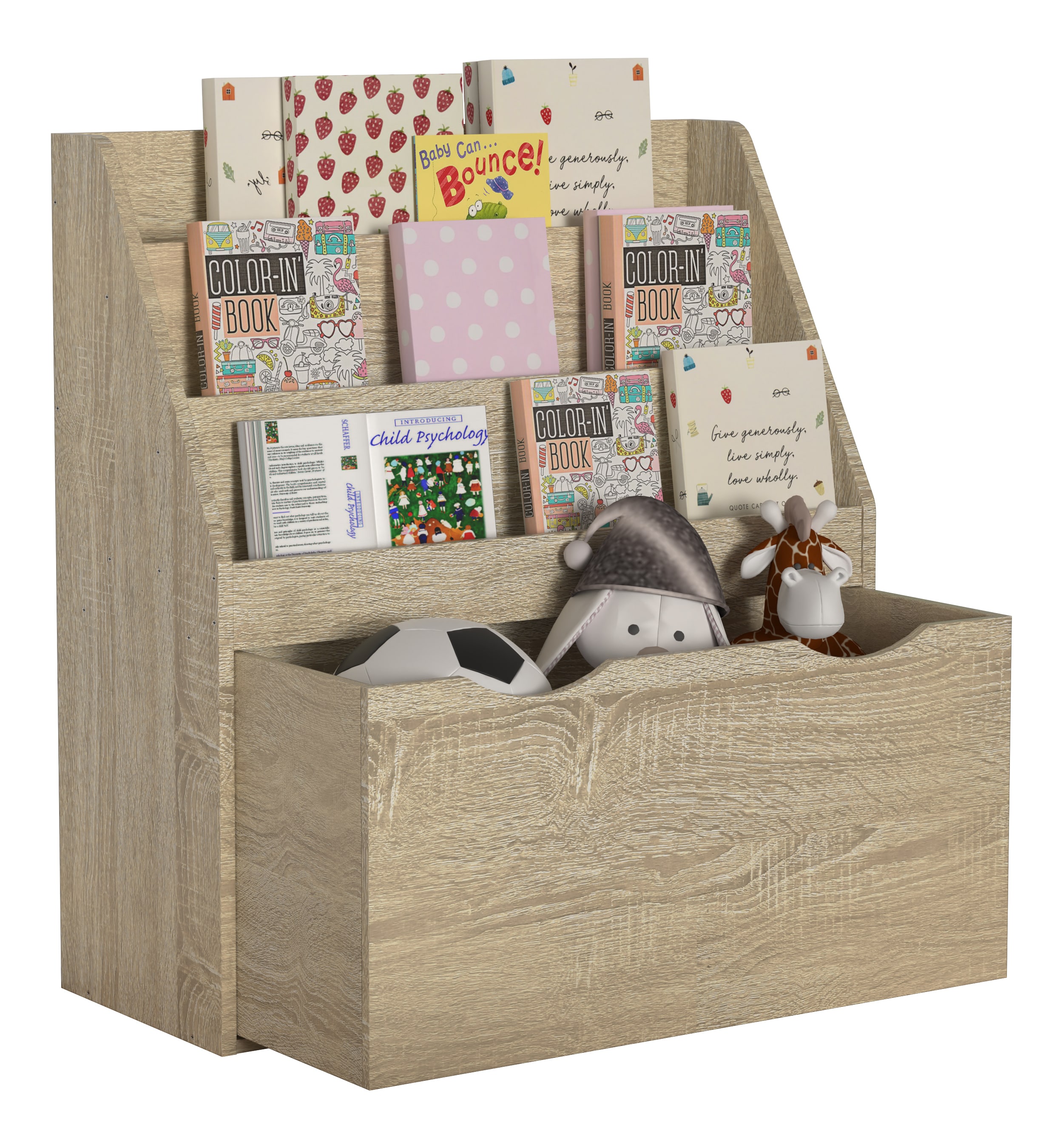 VCM Holzregal mit Rollen Schublade | platzsparendes Kinder Regal | Ma&szlig;e: H. 80 x B. 73 x T. 30 cm | Elegantes Regal stehend | Aufbewahrungsbox | B&uuml;cherregal | Aufbewahrungsregal - Besira L - Bild 1