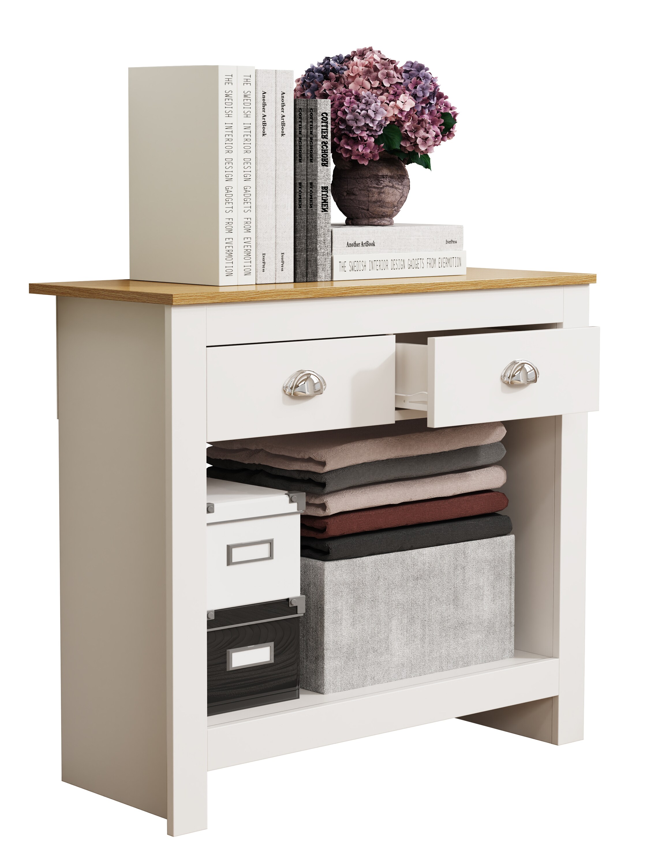 VCM Holz Kommode | Sideboard  mit offenen Fach und Schubladen | Ma&szlig;e ca. H. 76 x B. 85 x T. 35 cm - Balusa S - Bild 1