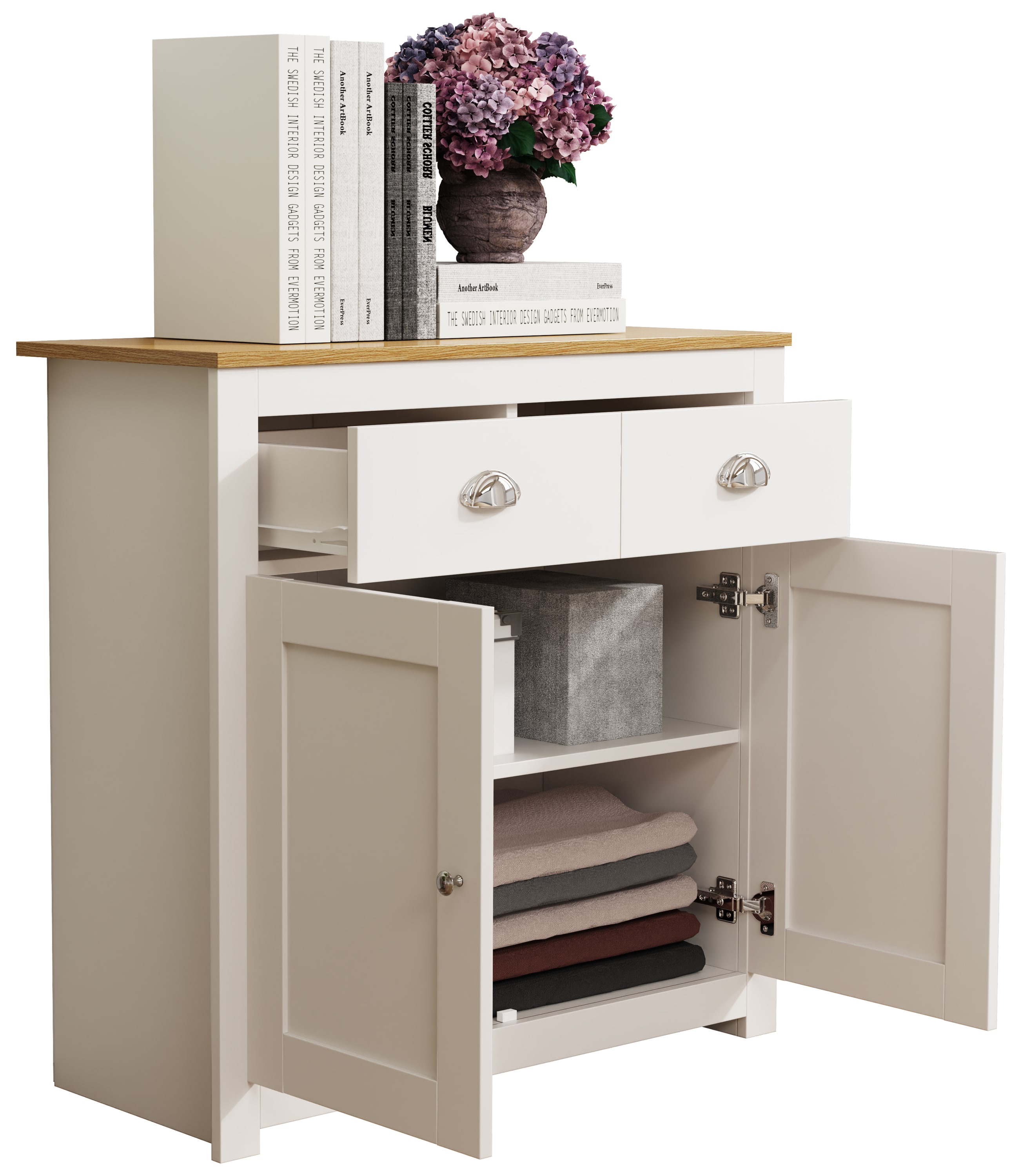 VCM Holz Kommode | Sideboard  mit Dreht&uuml;ren  und Schubladen | Ma&szlig;e ca. H. 81 x B. 82 x T. 35 cm - Balusa L - Bild 1