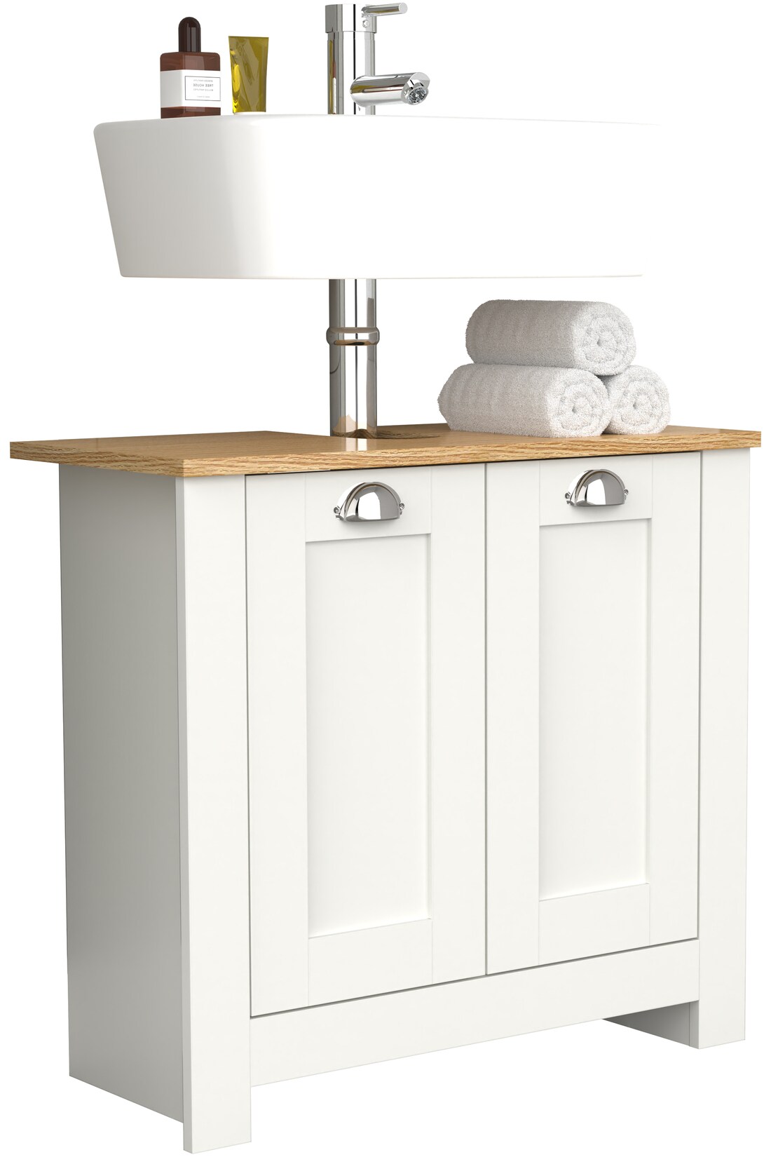 VCM Holz Waschbeckenunterschrank   Badschrank   Maße: H. 58 x B. 65 x T. 30 cm   2 Drehtüren – Balusa M | 04051814440113