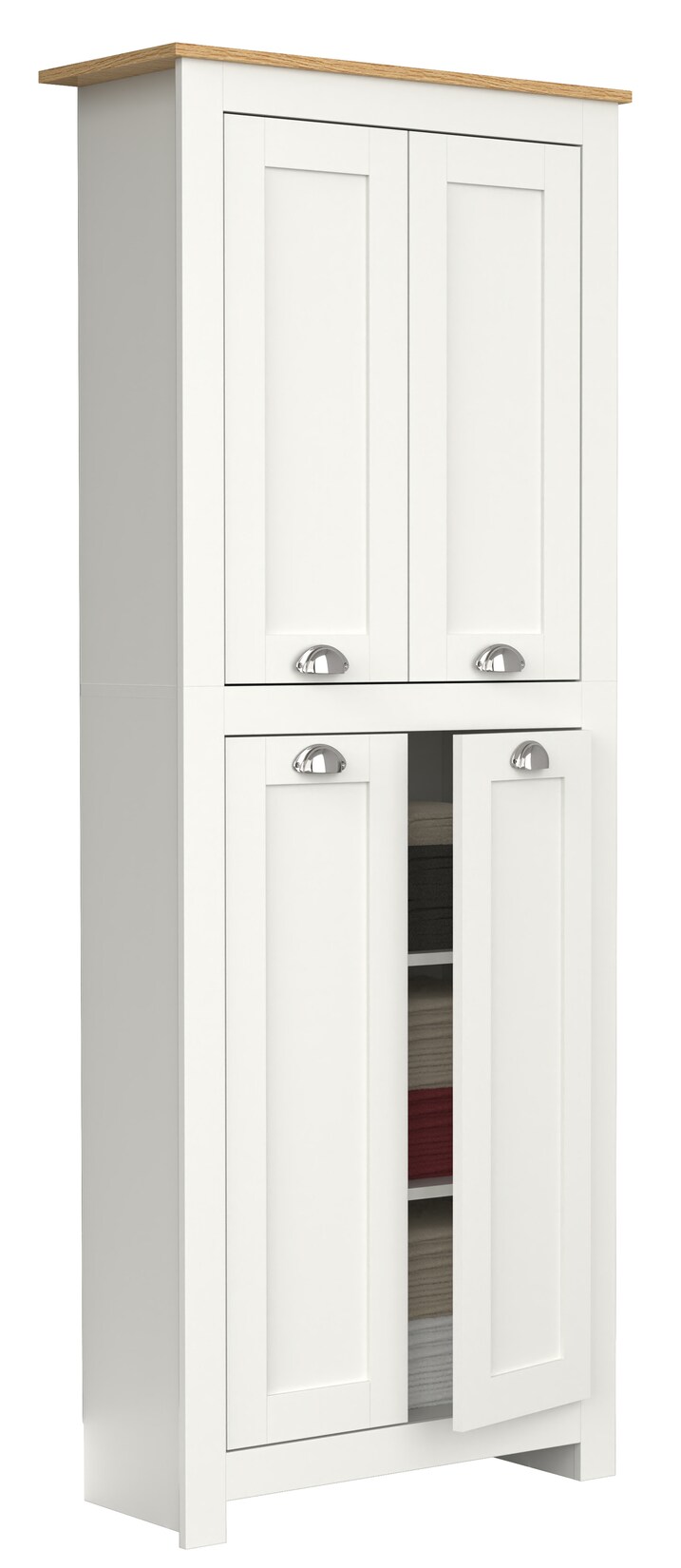 VCM Holz Flurschrank   5 Fächer   Badezimmerschrank   Maße: H. 184 x B. 72 x T. 32 cm   4 Drehtüren   elegante Muschelgriffe – Balusa | 04051814440403