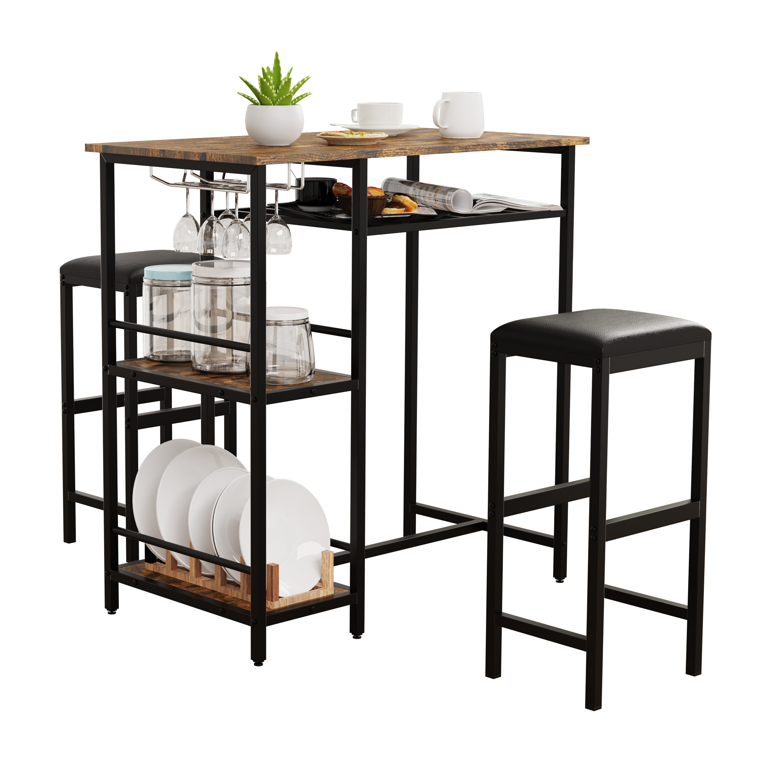 VCM 3 tlg. Set | Bartisch | Ma&szlig;e Tisch ca. H. 93 x B. 90 x T. 50 cm | Ma&szlig;e pro Barhocher ca. H. 65 x B. 30 x T. 25 cm | Bistrotisch Bockerhocker - Kolari - Bild 1