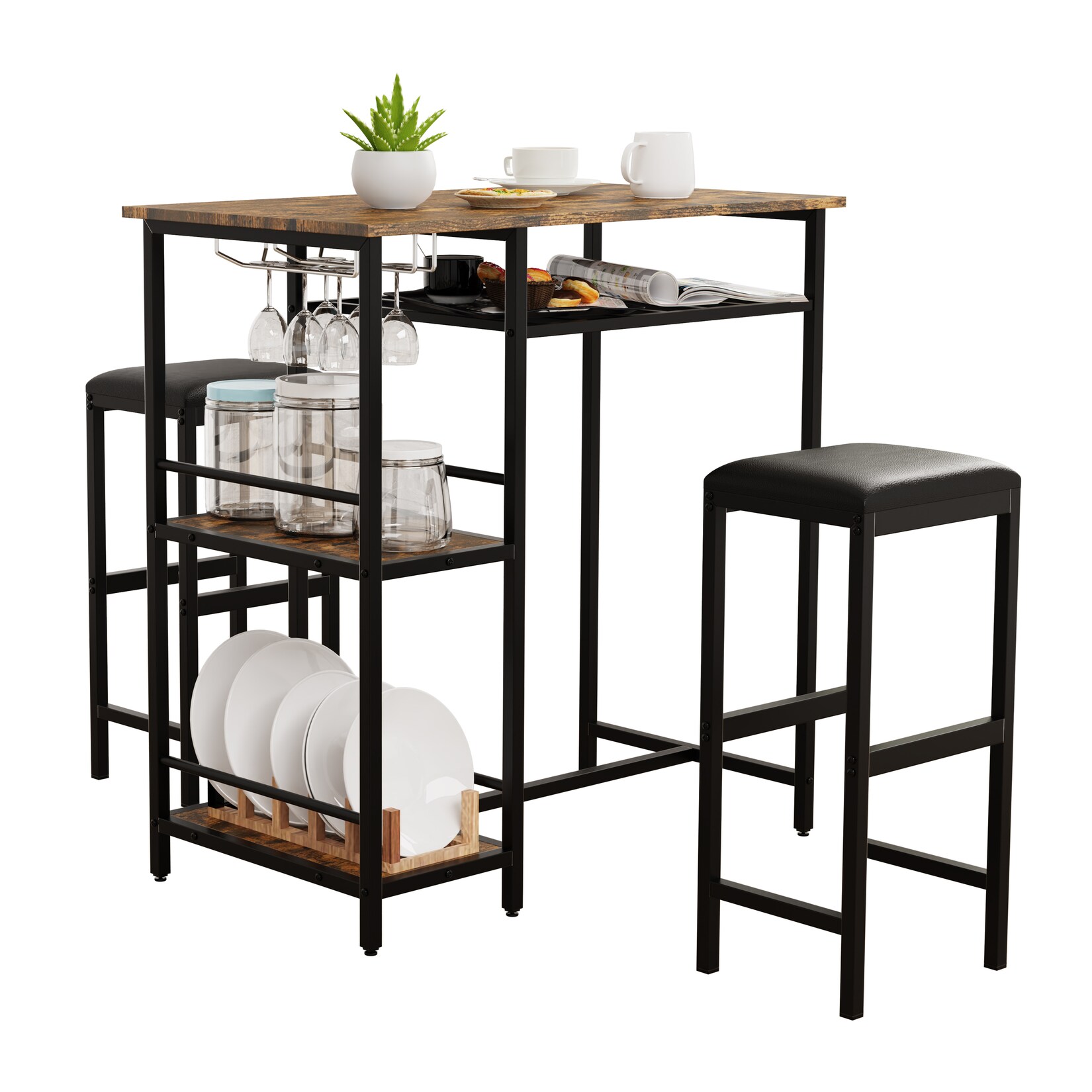 VCM 3 tlg. Set Bartisch Maße Tisch ca. H. 93 x B. 90 x T. 50 cm Maße pro Barhocher ca. H. 65 x B. 30 x T. 25 cm Bistrotisch Bockerhocker - Kolari