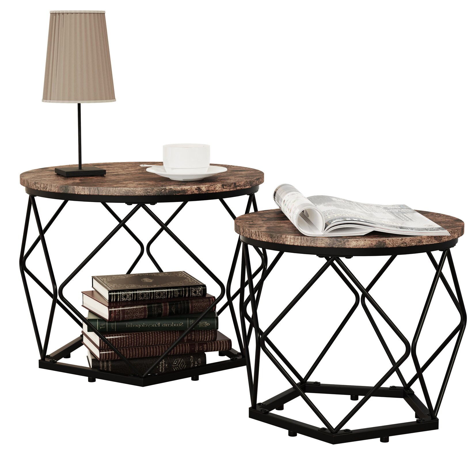 VCM 2er Set Holz Metall Beistelltisch Couchtisch Sofatisch Nachttisch  Helaro M | 04051814440557