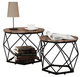 VCM 2er Set Holz Metall Beistelltisch Couchtisch Sofatisch Nachttisch  Helaro M - Bild 1