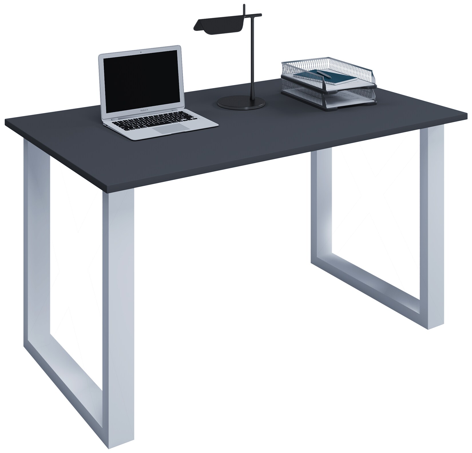 VCM Schreibtisch, 160 x 80 cm, Computertisch mit Metallgestell, Bürotisch für Homeoffice und Arbeitszimmer - Lona U