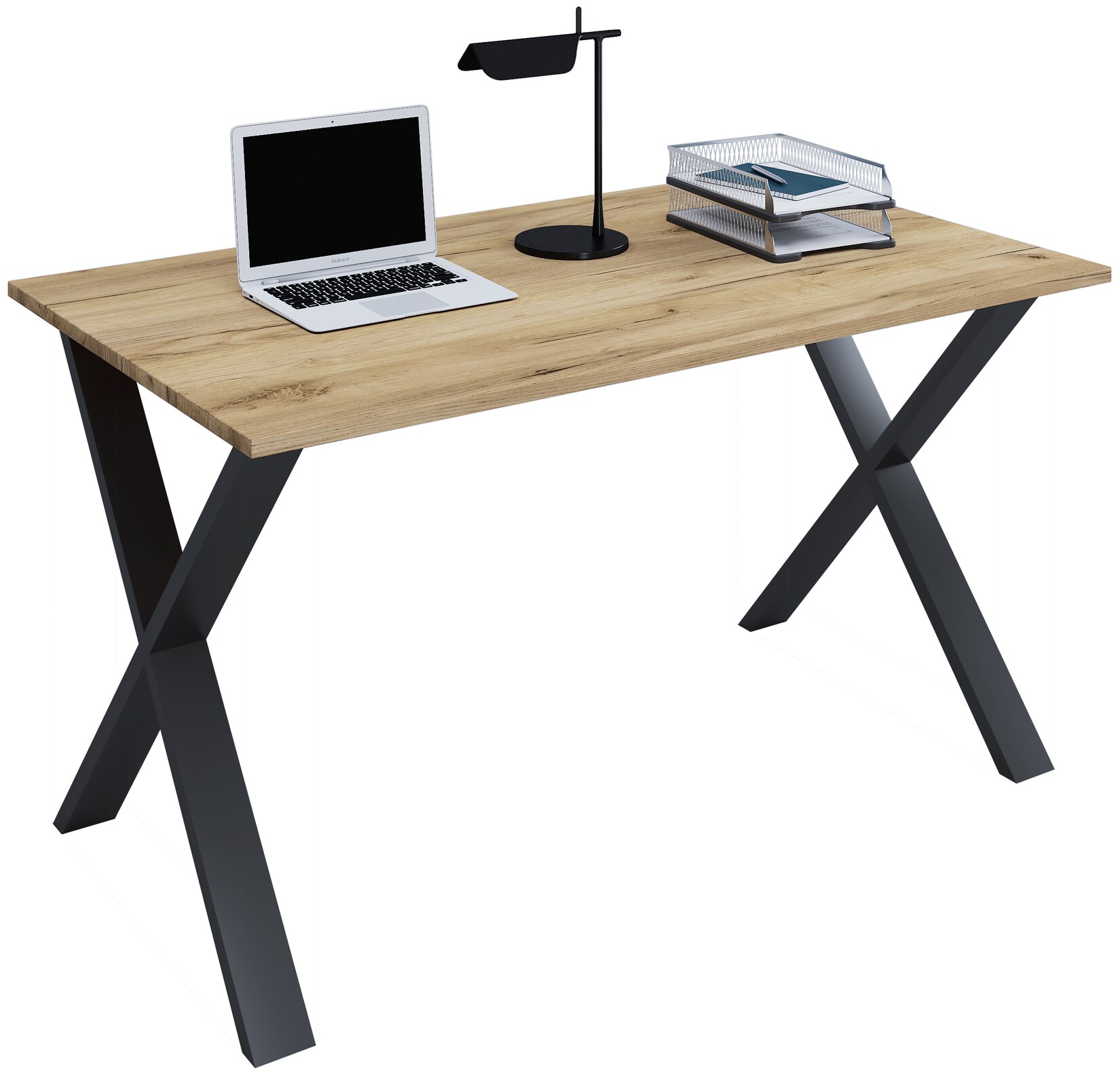 VCM Schreibtisch, 160 x 80 cm, Computertisch mit Metallgestell, Bürotisch für Homeoffice und Arbeitszimmer - Lona X