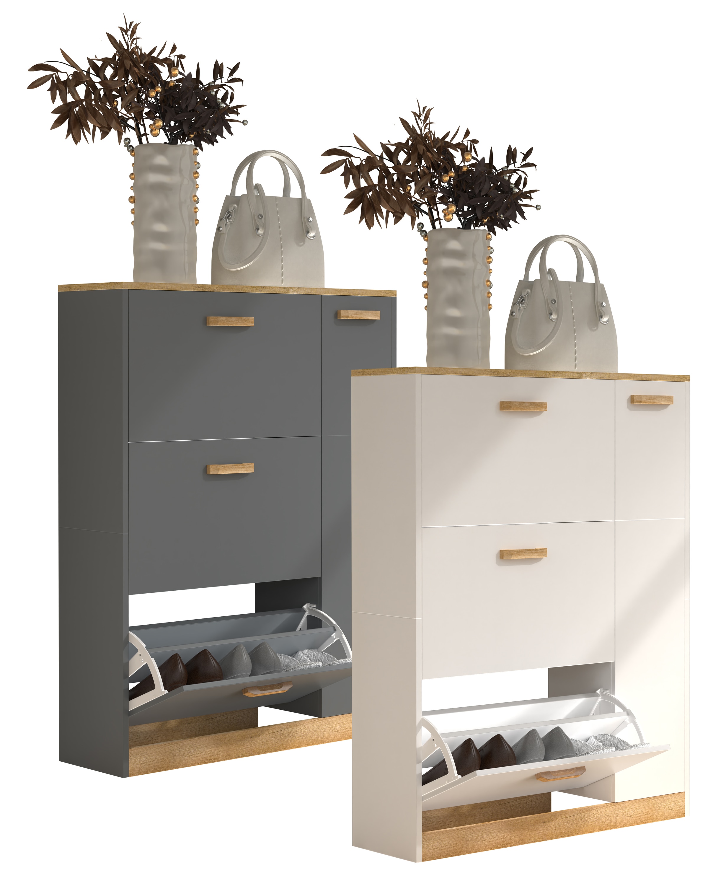 VCM Holz Regal Kipper Schuhregal Schuhschrank Schuhkipper 3 Klappen 1 Dreht&uuml;r Halom L - Bild 1