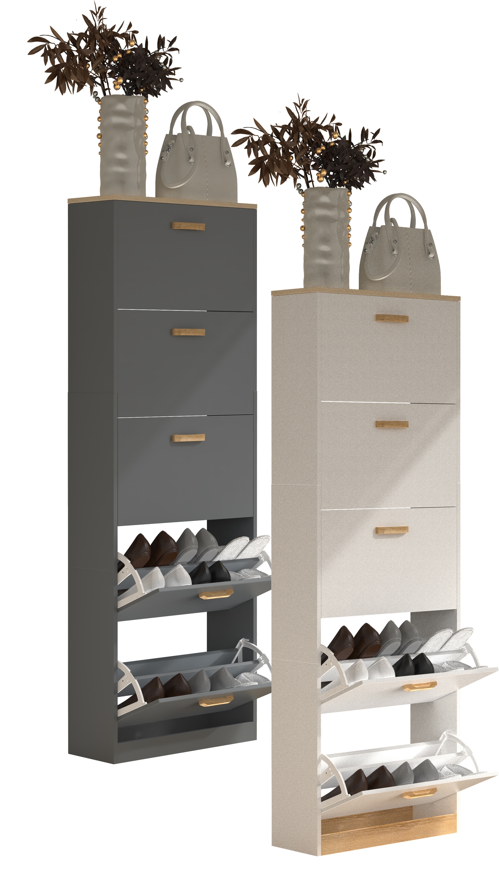 VCM Holz Regal Kipper Schuhregal Schuhschrank Schuhkipper 5 Klappen Halom XL - Bild 1