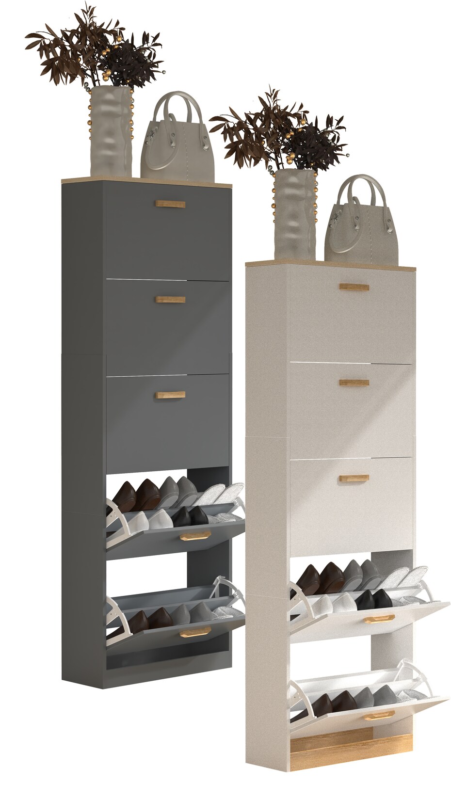 VCM Holz Regal Kipper Schuhregal Schuhschrank Schuhkipper 5 Klappen Halom XL