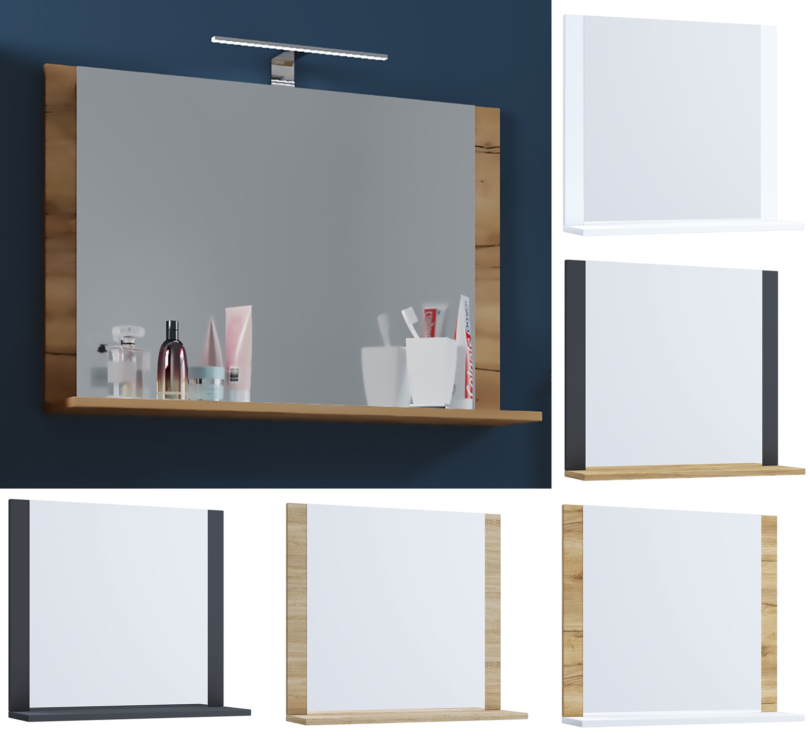 VCM Badspiegel Hängespiegel mit Ablage modernes Design Maße ca. H. 55 x B. 80 x T. 17 cm Wandspiegel – Lendas