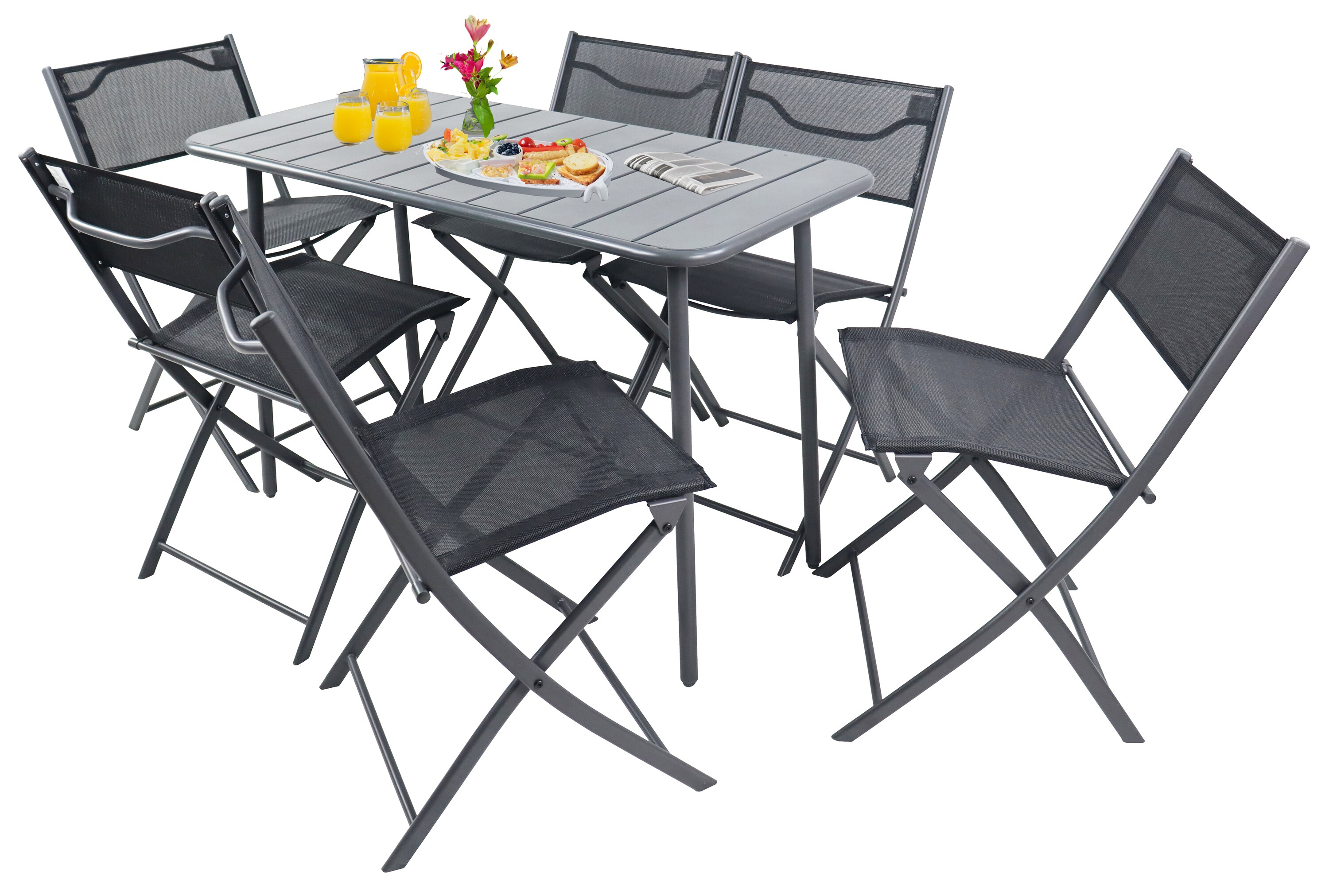 VCM 7-tlg Gartenm&ouml;bel Set | Sitzgruppe Essgruppe | 1xTisch, 6x St&uuml;hle | Tisch Ma&szlig;e ca. H. 72 x B. 110 x T. 55 cm | Klappbar | Garten Set - Sumila - Bild 1