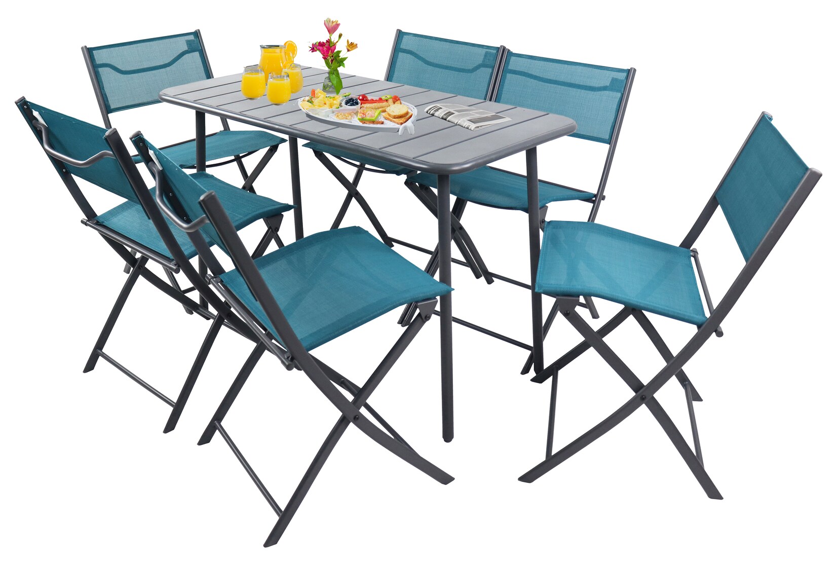 VCM 7-tlg Gartenmöbel Set   Sitzgruppe Essgruppe   1xTisch, 6x Stühle   Tisch Maße ca. H. 72 x B. 110 x T. 55 cm   Klappbar   Garten Set – Sumila | 04051814441929