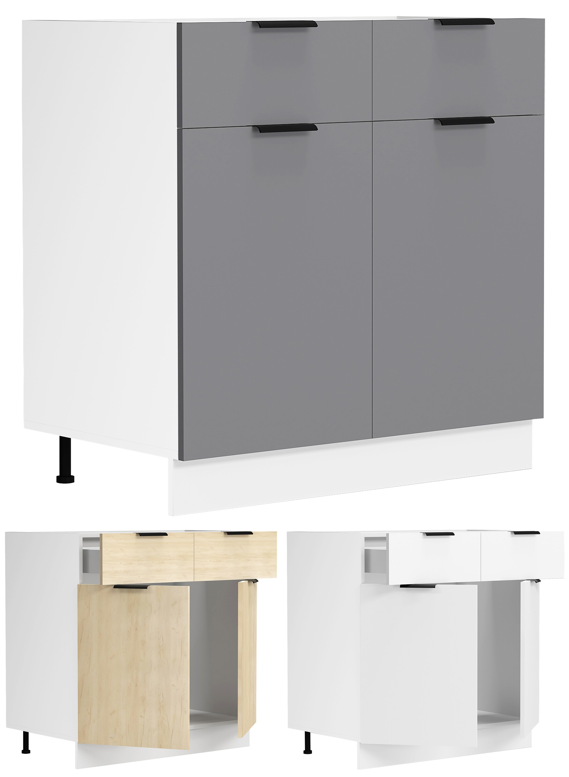 VCM K&uuml;chenschrank | Ma&szlig;e ca. H. 82 x B. 80 x. T. 46 cm | Unterschrank mit zwei Dreht&uuml;ren und zwei Schubladen | K&uuml;chenm&ouml;bel &ndash; Fasola - Bild 1