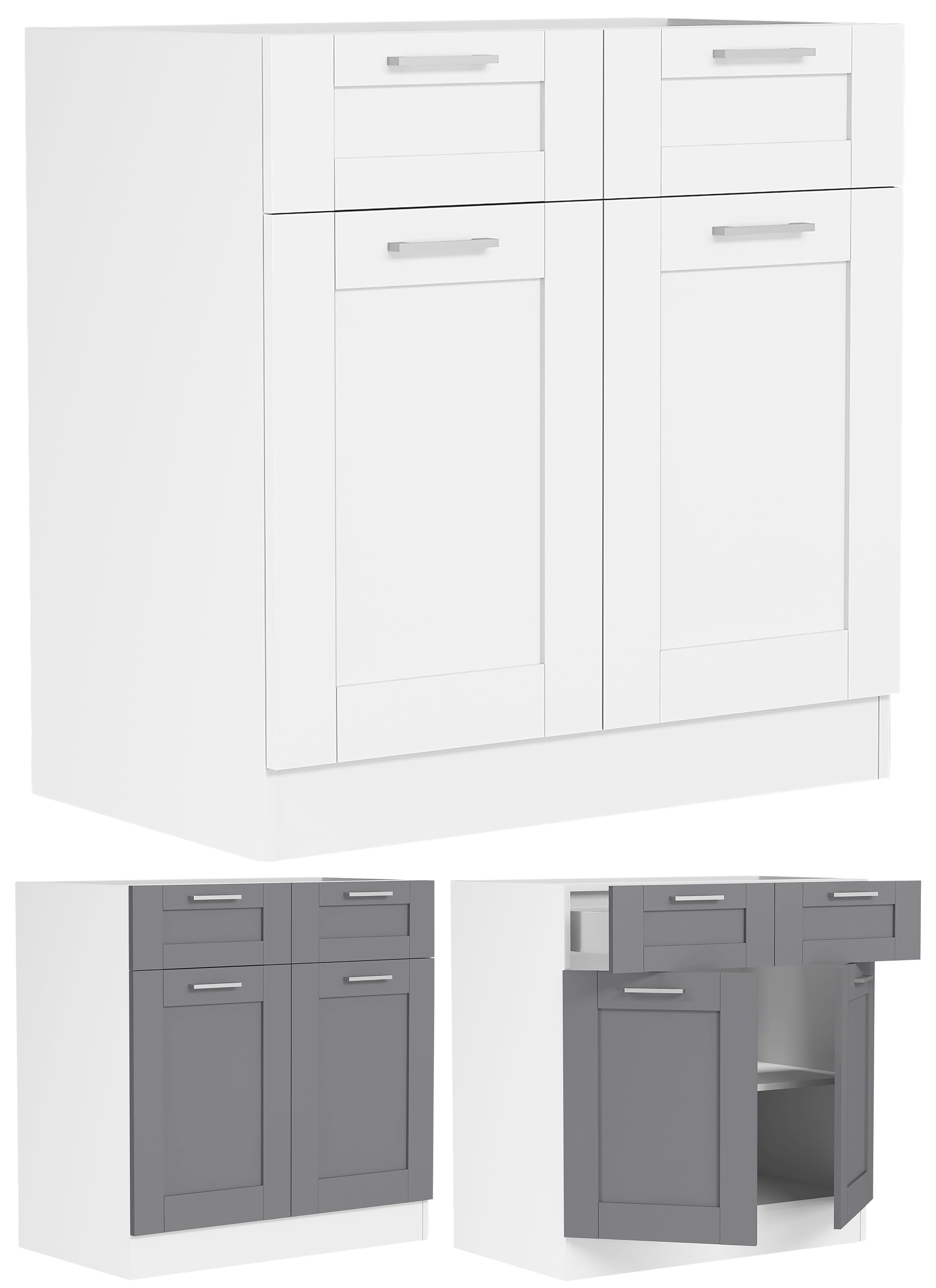 VCM K&uuml;chenschrank | Ma&szlig;e ca. H. 82 x B. 80 x. T. 46 cm | Unterschrank mit zwei Dreht&uuml;ren und zwei Schubladen im Landhaus Stil | K&uuml;chenm&ouml;bel &ndash; Colura - Bild 1