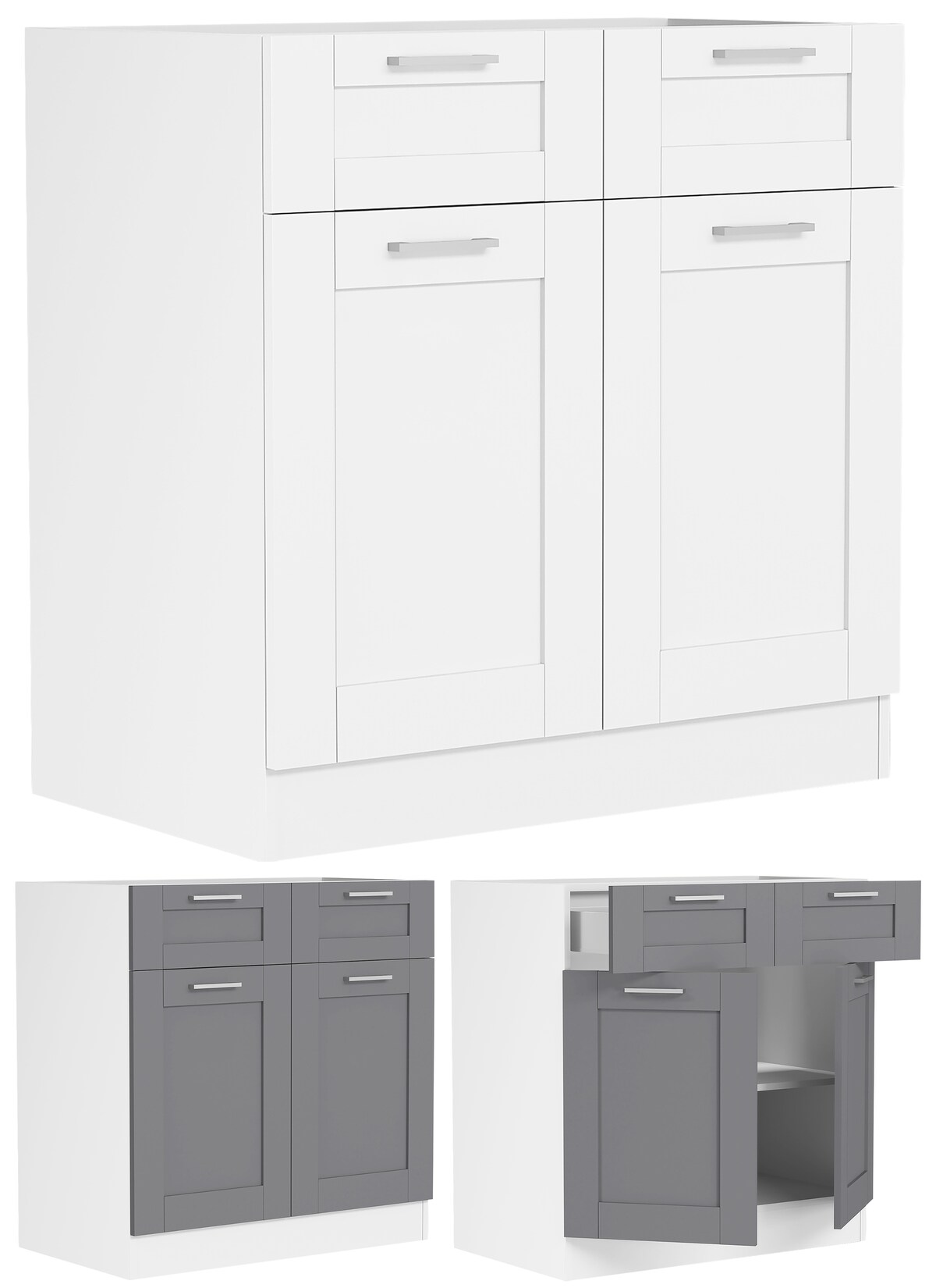 VCM Küchenschrank Maße ca. H. 82 x B. 80 x. T. 46 cm Unterschrank mit zwei Drehtüren und zwei Schubladen im Landhaus Stil Küchenmöbel – Colura