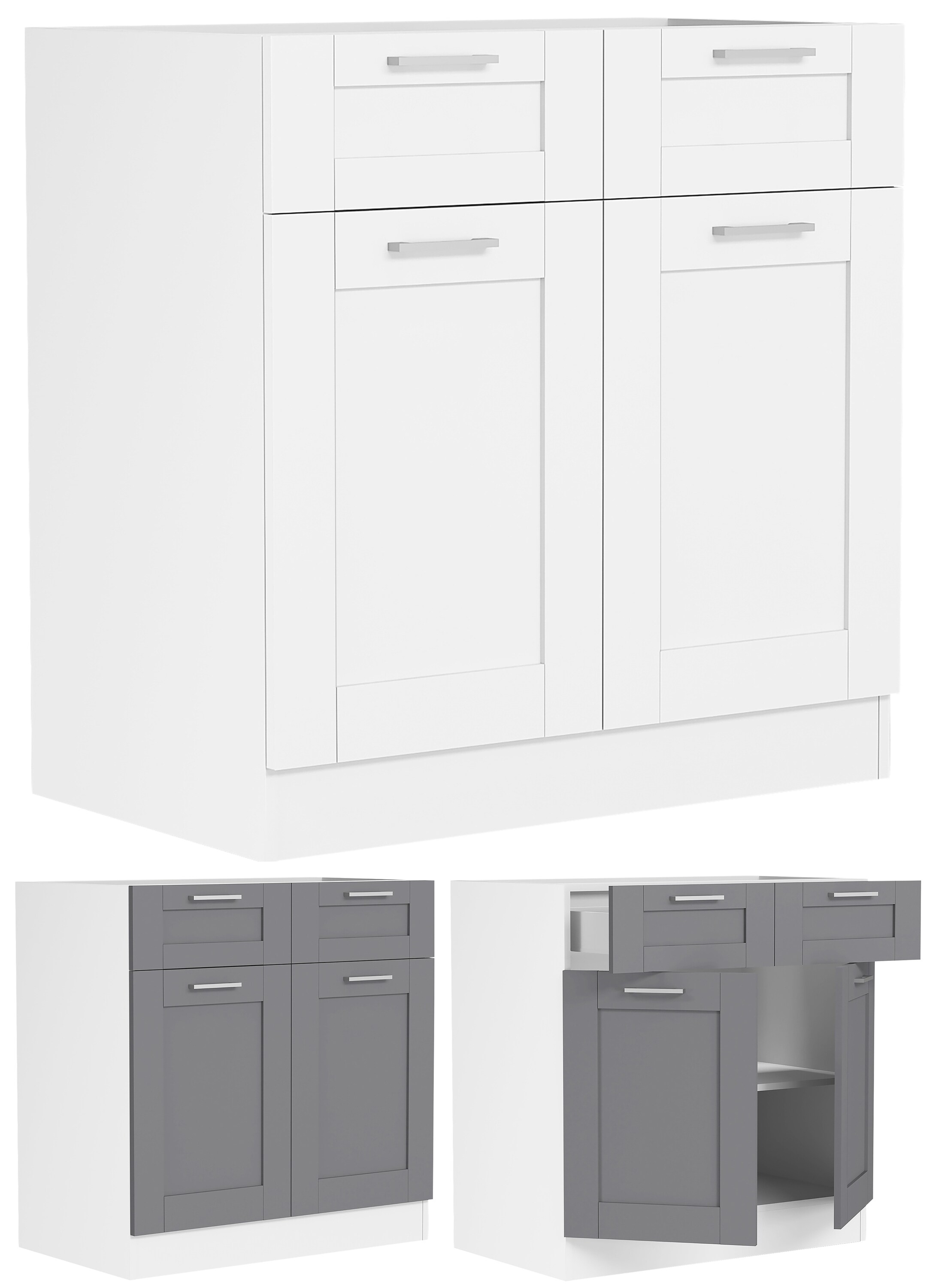 VCM K&uuml;chenschrank | Ma&szlig;e ca. H. 82 x B. 80 x. T. 46 cm | Unterschrank mit zwei Dreht&uuml;ren und zwei Schubladen im Landhaus Stil | K&uuml;chenm&ouml;bel &ndash; Colura - Bild 1