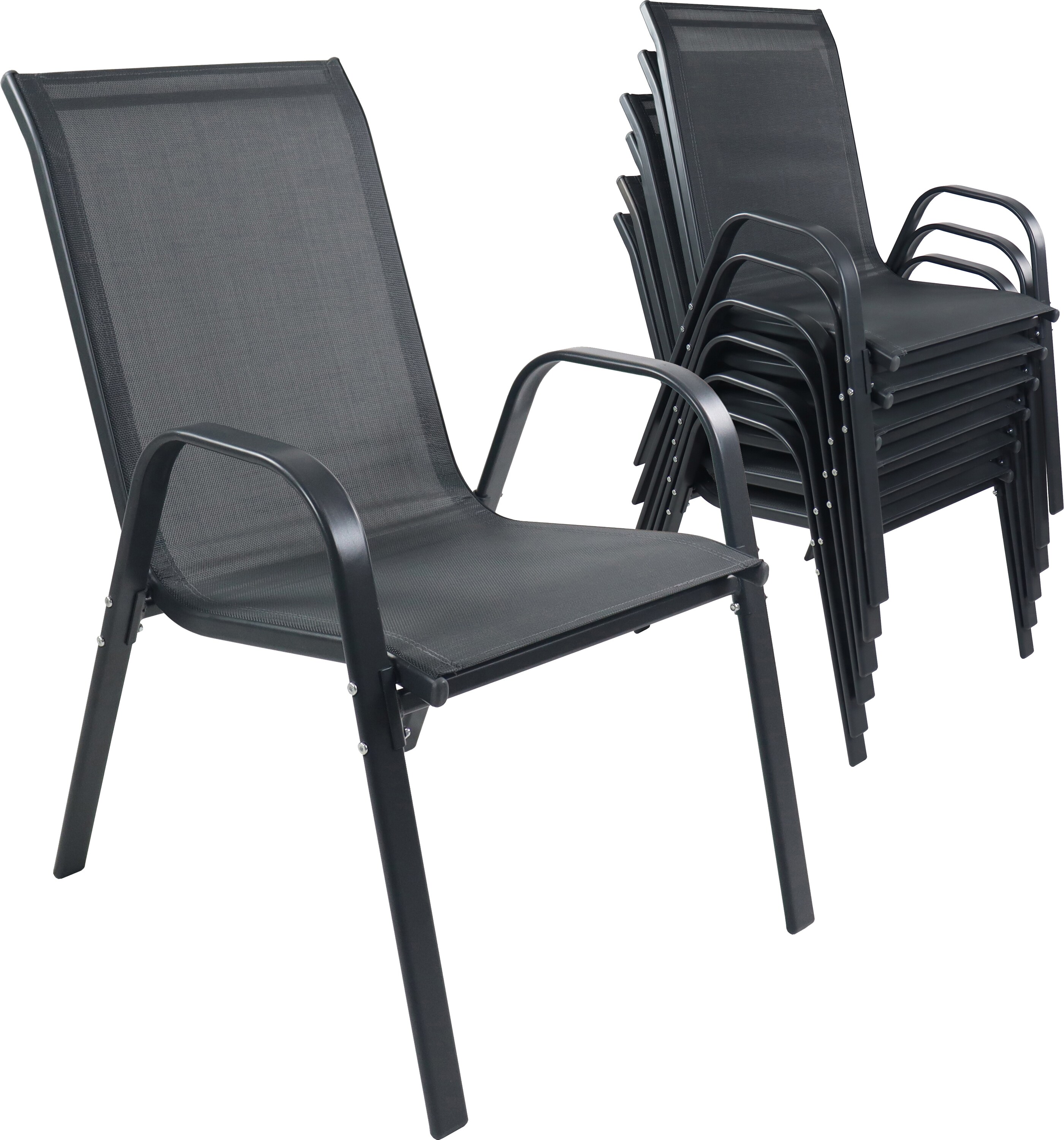 VCM 6-tlg. Set Gartenstuhl, Metall Stapelstuhl mit Textilene, wetterbest&auml;ndig, stapelbar, Balkonstuhl f&uuml;r die Terrasse oder Garten Outdoor, Sonlas - Bild 1