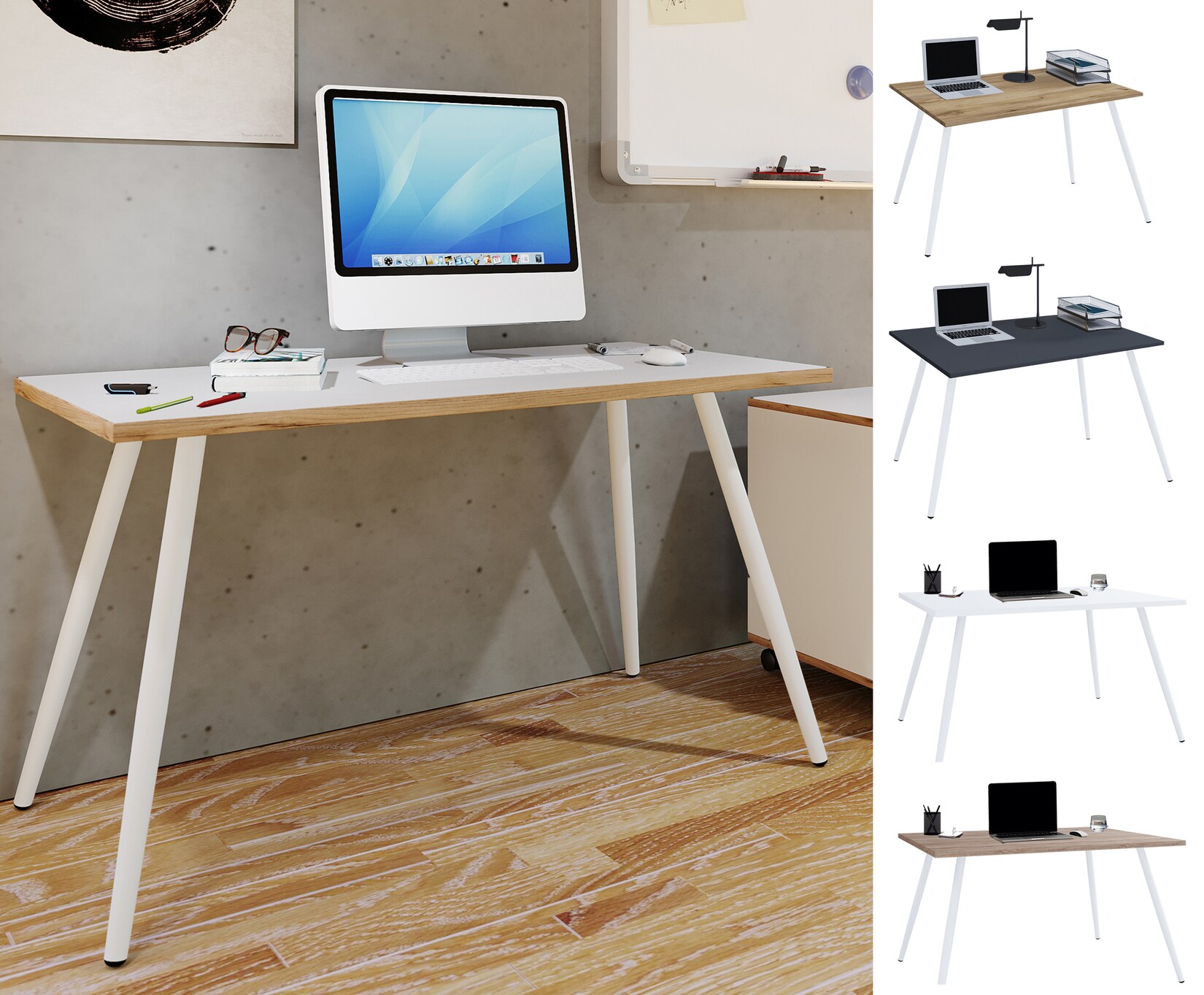 VCM Schreibtisch Computertisch Bürotisch Skandanivischer Retro Look Salia 110x50 cm