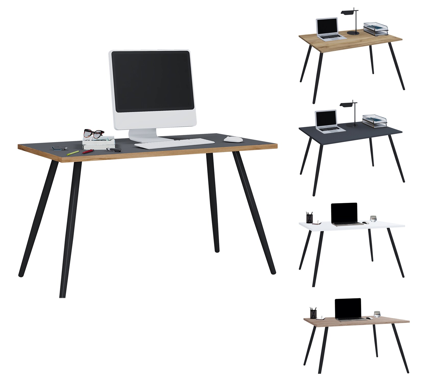 VCM Schreibtisch Computertisch Bürotisch Skandanivischer Retro Look Salia 138x50 cm