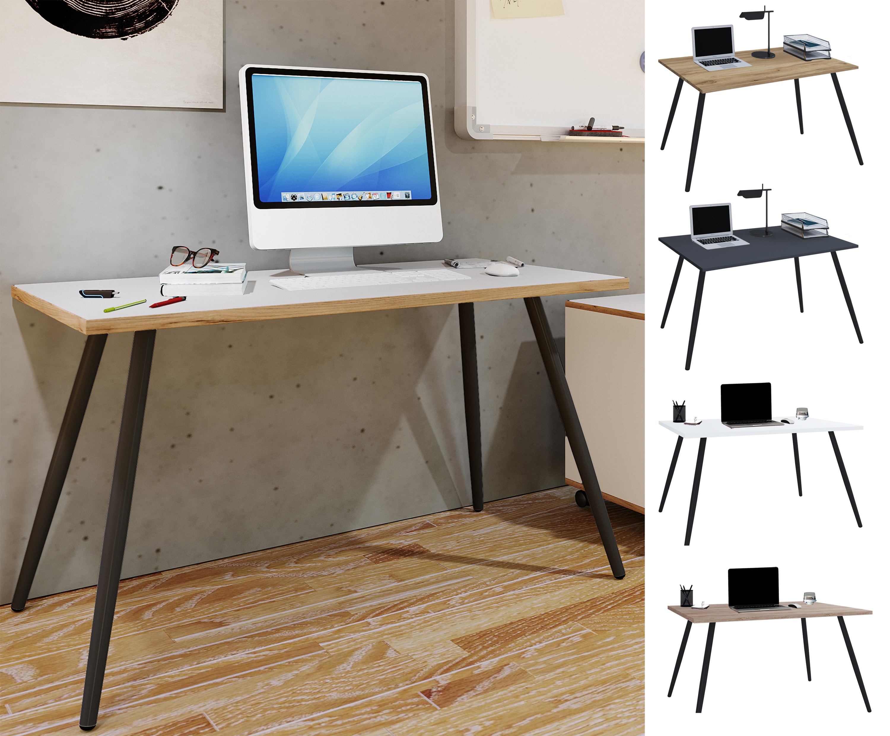 VCM Schreibtisch Computertisch B&uuml;rotisch Skandanivischer Retro Look Salia 138x80 cm - Bild 1