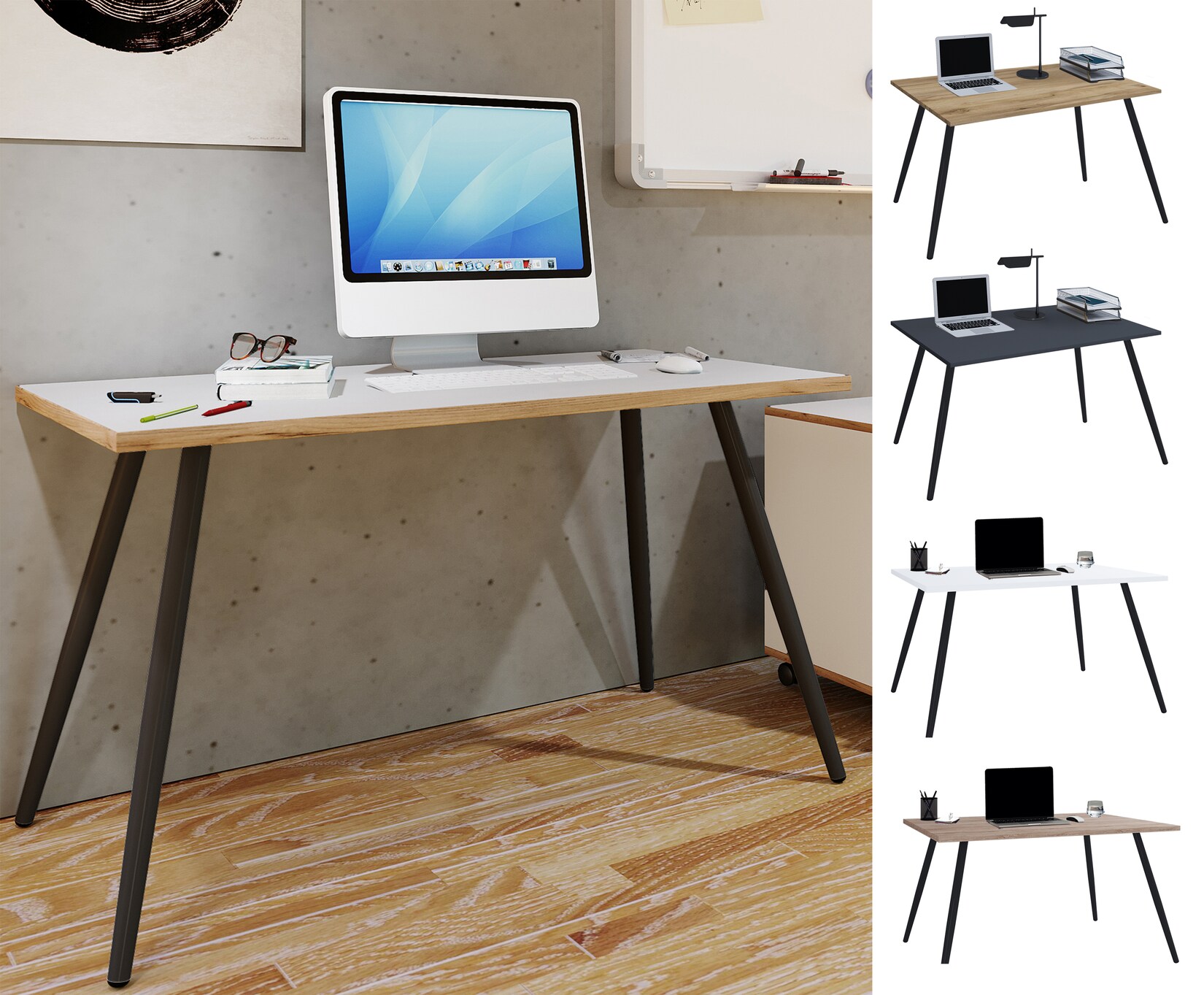 VCM Schreibtisch Computertisch Bürotisch Skandanivischer Retro Look Salia 138x80 cm