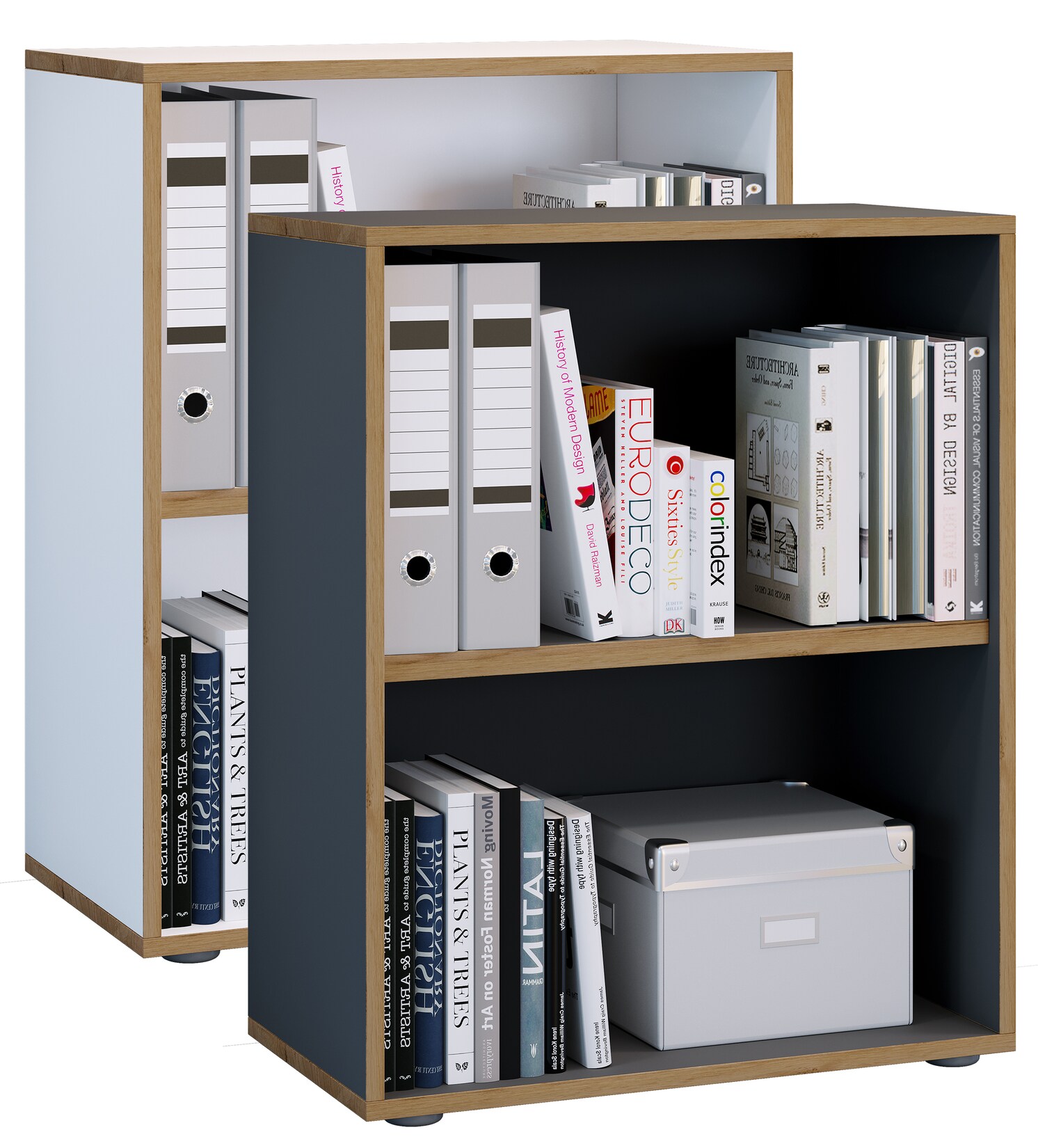VCM Holzregal stehend platzsparender Aktenschrank Maße ca. H. 74 x B. 60 x T. 33 cm Elegantes Regal Büroregal – Salia 2fach B. 60 cm