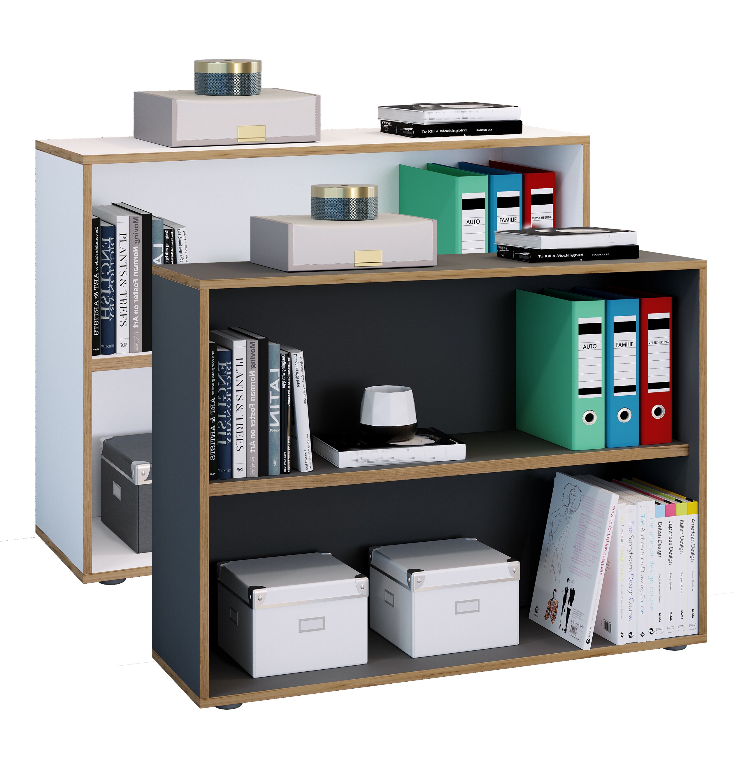 VCM Holzregal stehend | platzsparender Aktenschrank | Ma&szlig;e ca. H. 74 x B. 100 x T. 33 cm | Elegantes Regal | B&uuml;roregal &ndash; Salia 2fach B. 100 cm - Bild 1