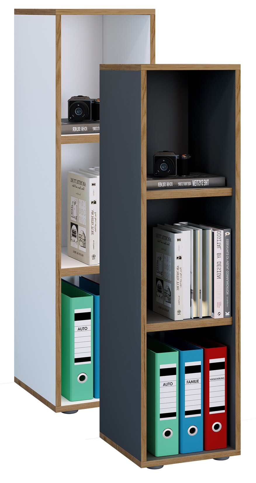 VCM Holzregal stehend platzsparender Aktenschrank Maße ca. H. 110 x B. 30 x T. 33 cm Elegantes Regal Büroregal – Salia 3fach B. 30 cm