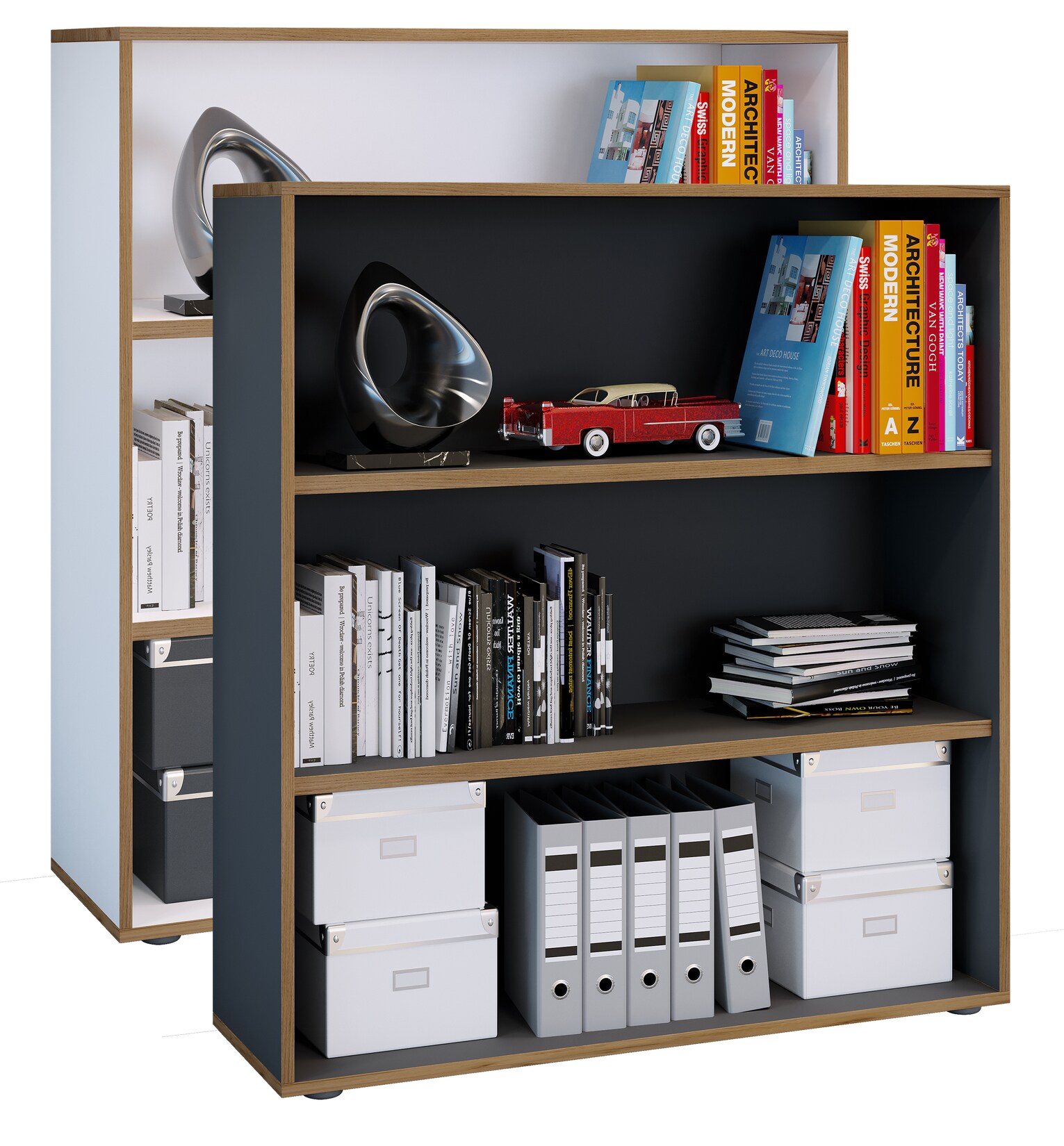VCM Holzregal stehend platzsparender Aktenschrank Maße ca. H. 110 x B. 100 x T. 33 cm Elegantes Regal Büroregal – Salia 3fach B. 100 cm