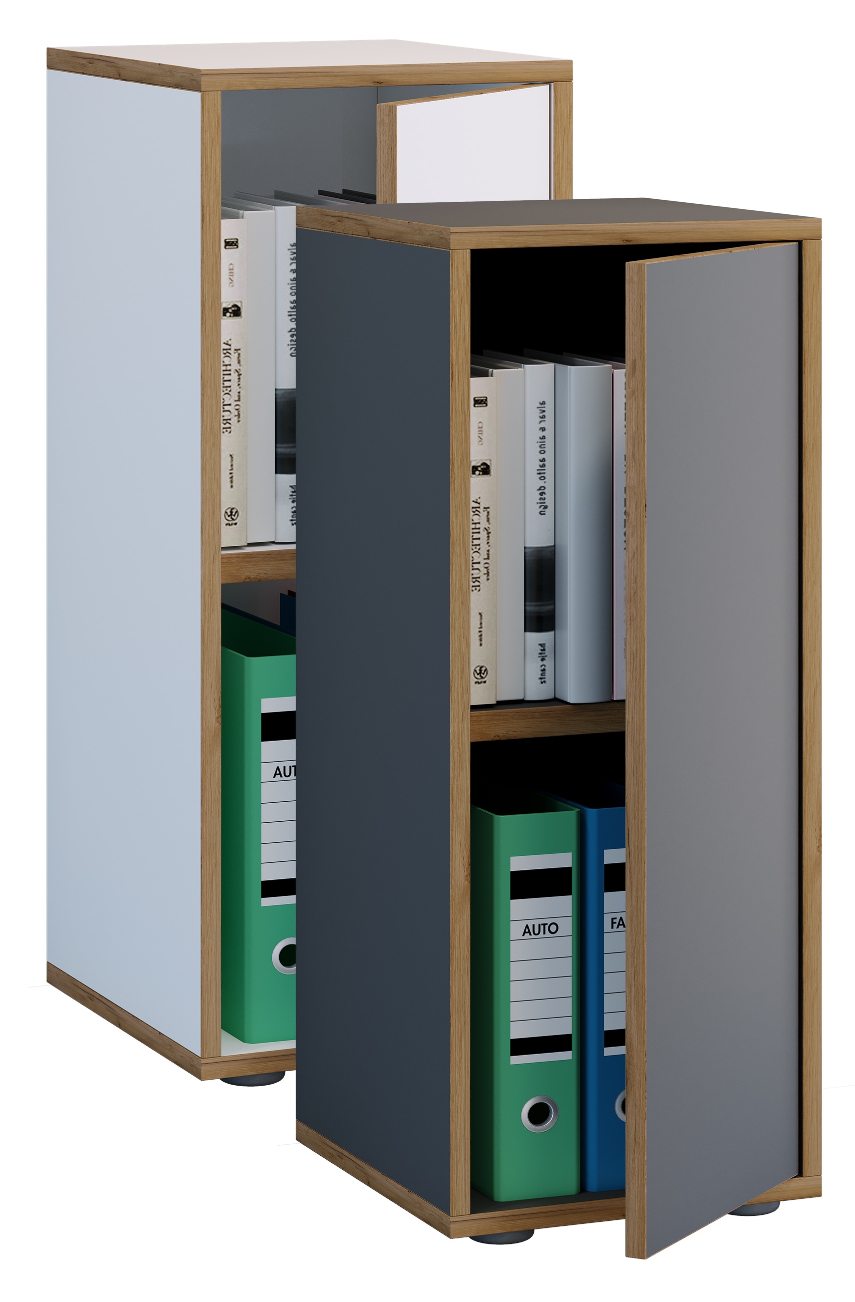 VCM Holz B&uuml;roschrank Ordner Aktenschrank B&uuml;rom&ouml;bel Schrank Salia 2-fach Breite 30 cm Dreht&uuml;r - Bild 1