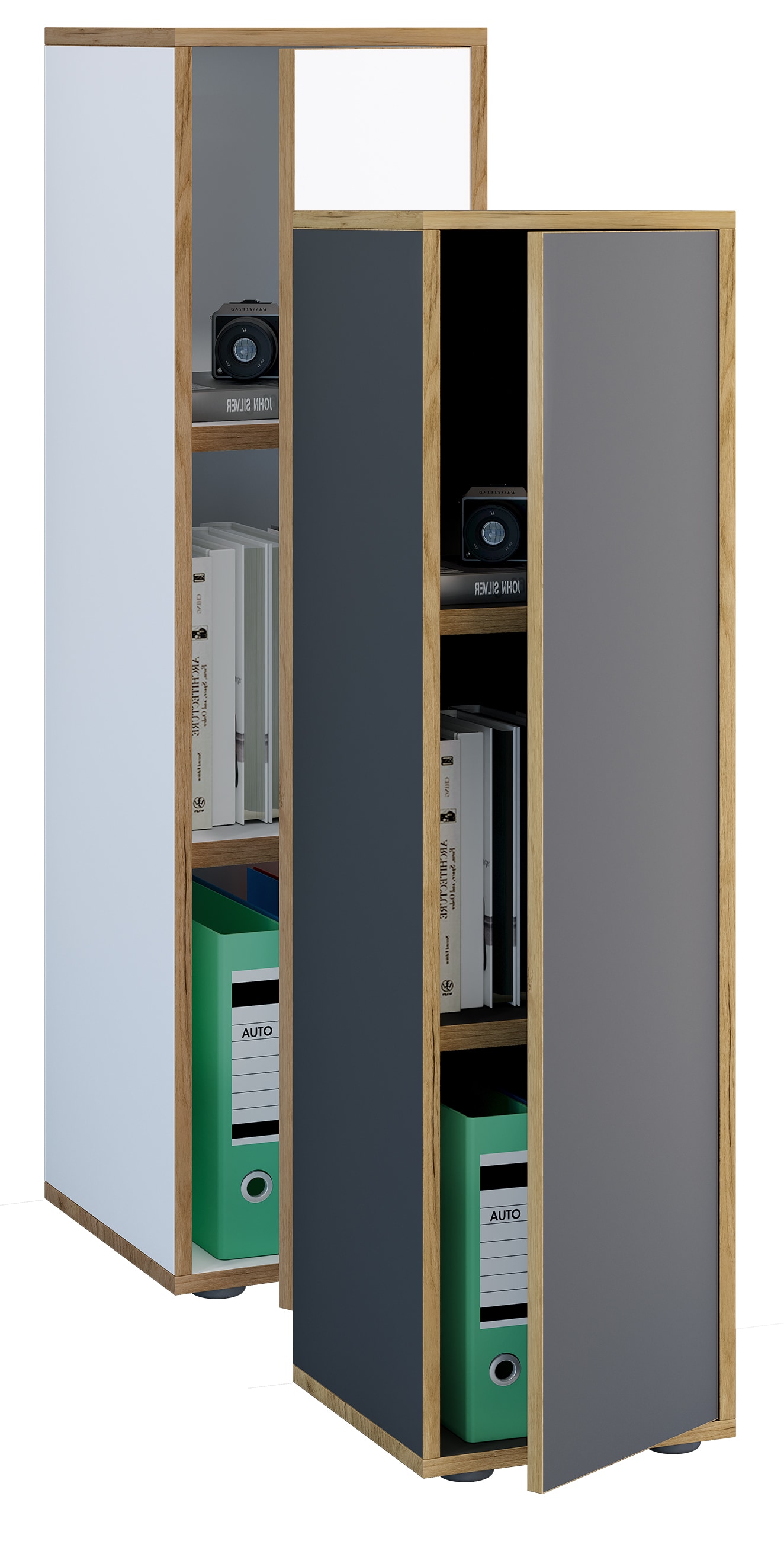 VCM Holz B&uuml;roschrank Ordner Aktenschrank B&uuml;rom&ouml;bel Schrank Salia 3-fach Breite 30 cm Dreht&uuml;r - Bild 1