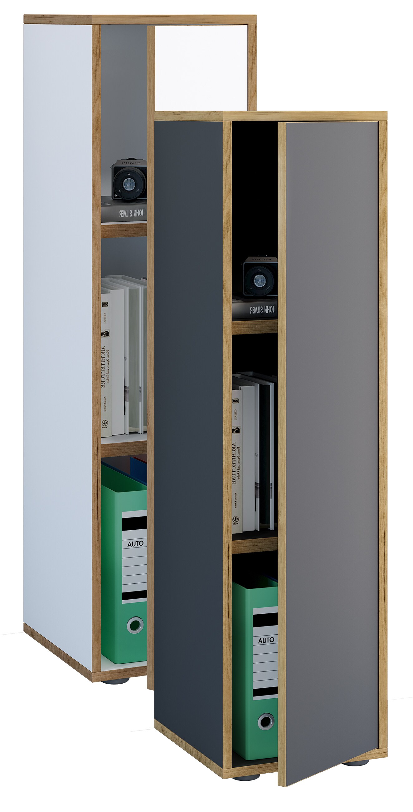 VCM Holz B&uuml;roschrank Ordner Aktenschrank B&uuml;rom&ouml;bel Schrank Salia 3-fach Breite 30 cm Dreht&uuml;r - Bild 1