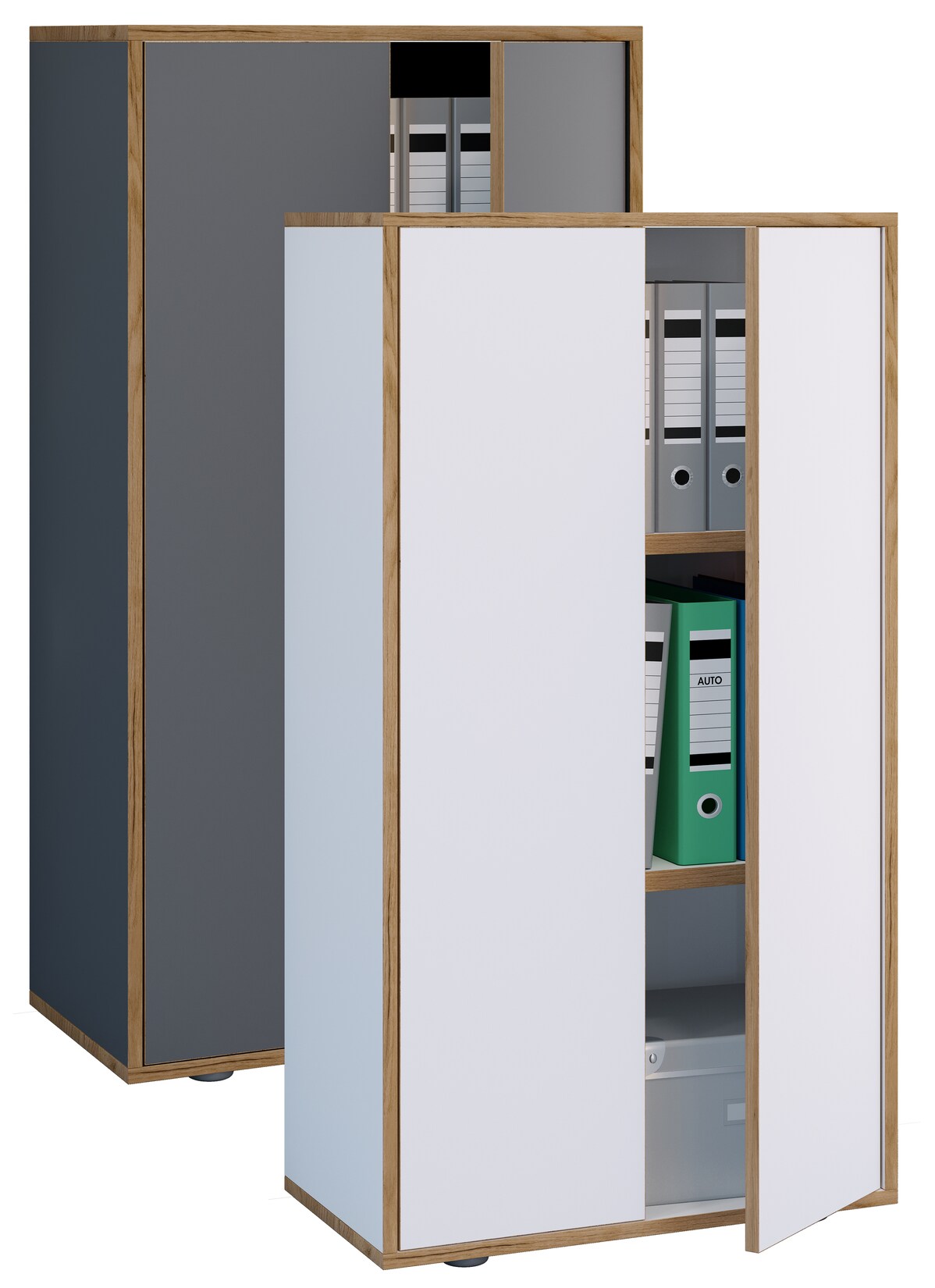VCM Holz Büroschrank Ordner Aktenschrank Büromöbel Schrank Salia 3-fach Breite 60 cm Drehtüren