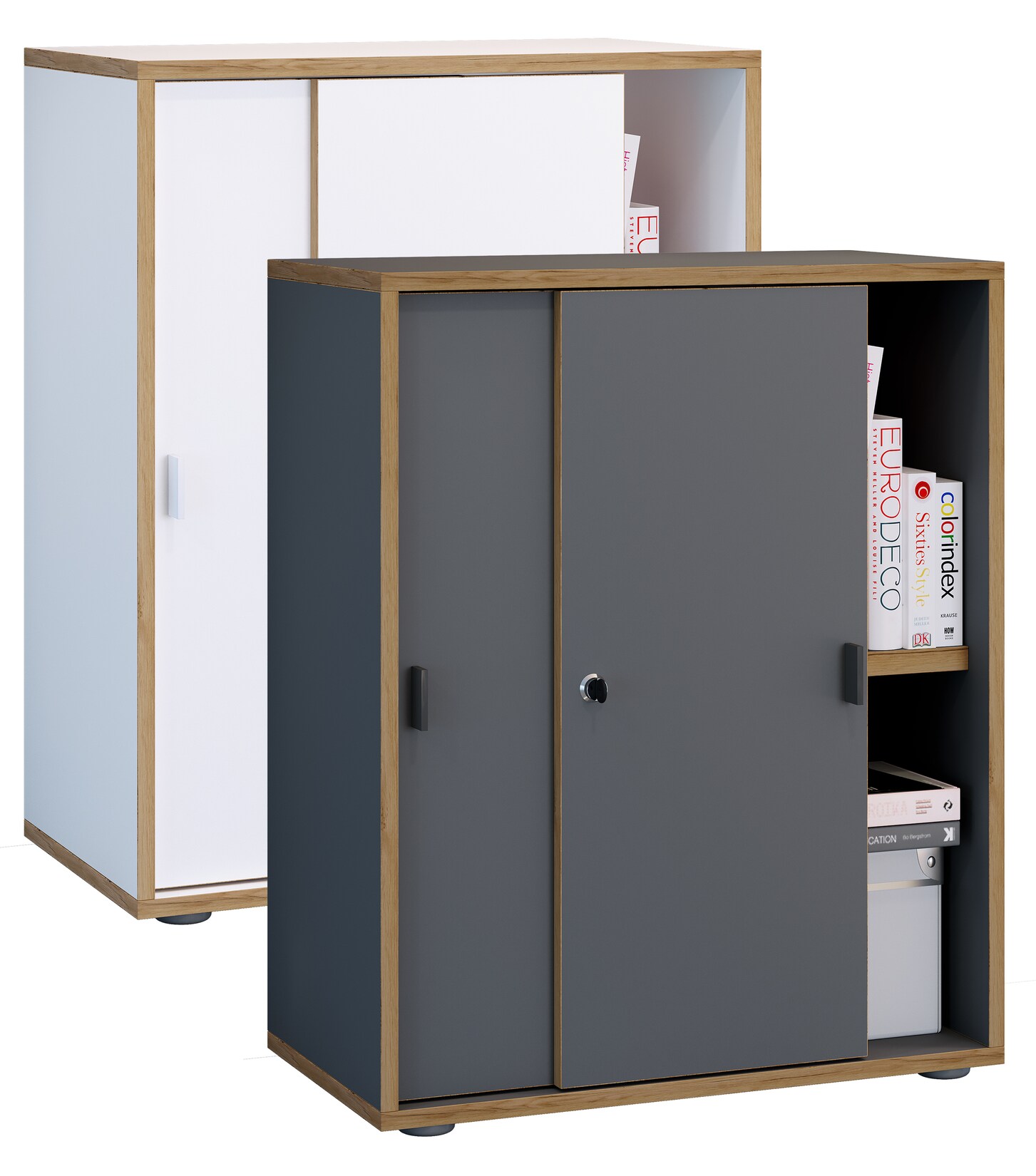 VCM Büroschrank mit 2 Fächern moderner Aktenschrank mit Schiebetüren Maße H. 74 x B. 60 x T. 37 cm – Salia 2-Fach