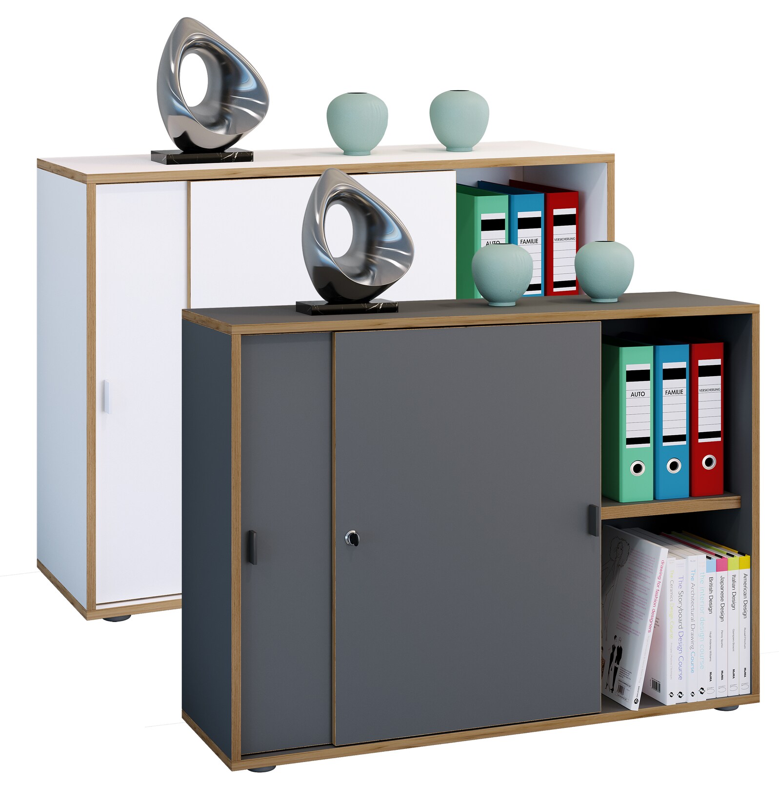 VCM Büroschrank mit 2 Fächern   moderner Aktenschrank mit Schiebetüren   Maße ca. H. 74 x B. 100 x T. 37 cm– Salia 2-Fach | 04051814444128