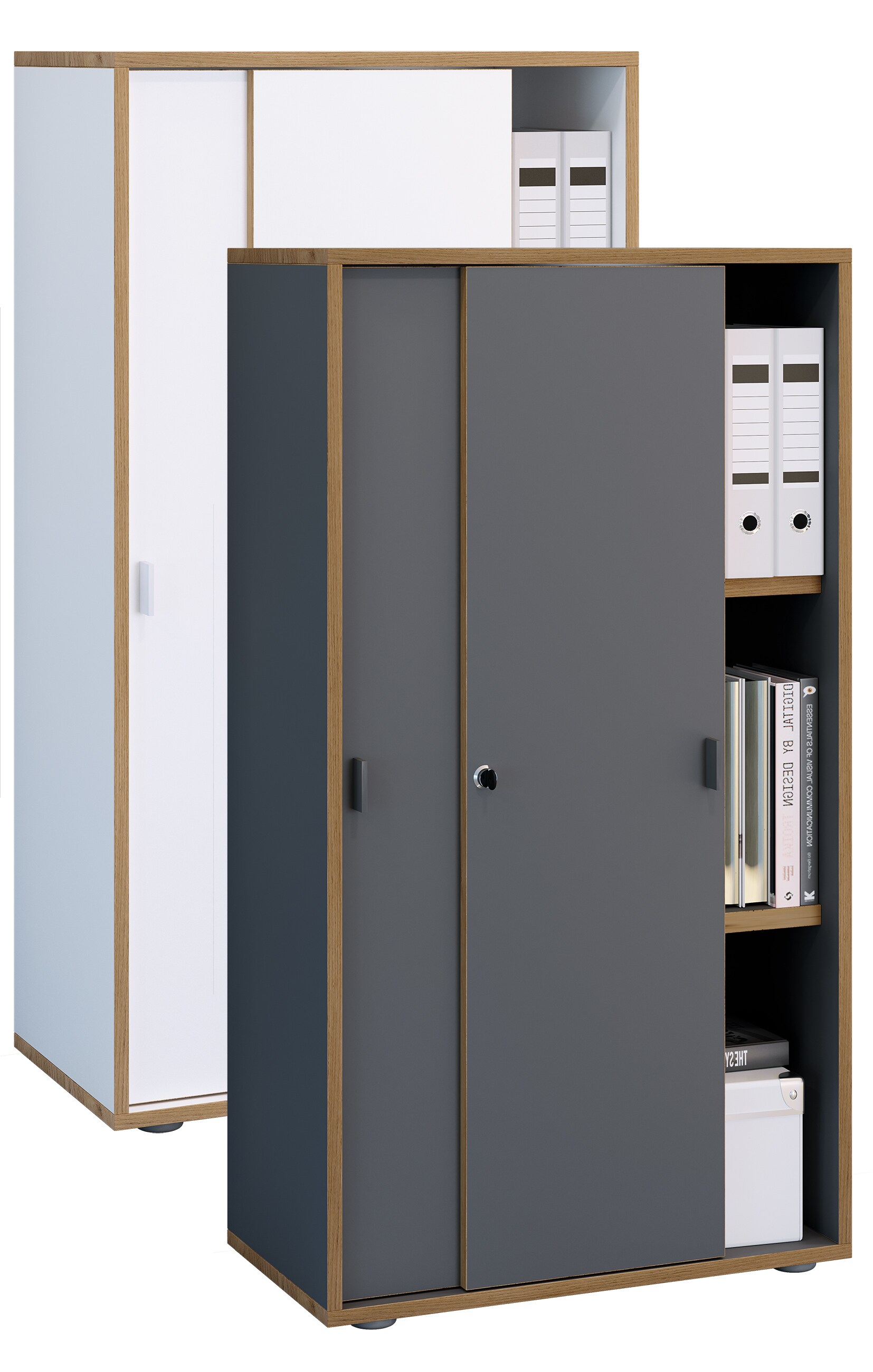 VCM B&uuml;roschrank mit 3 F&auml;chern | moderner Aktenschrank mit Schiebet&uuml;ren | Ma&szlig;e ca. H. 110 x B. 60 x T. 37 cm&ndash; Salia 3-Fach - Bild 1