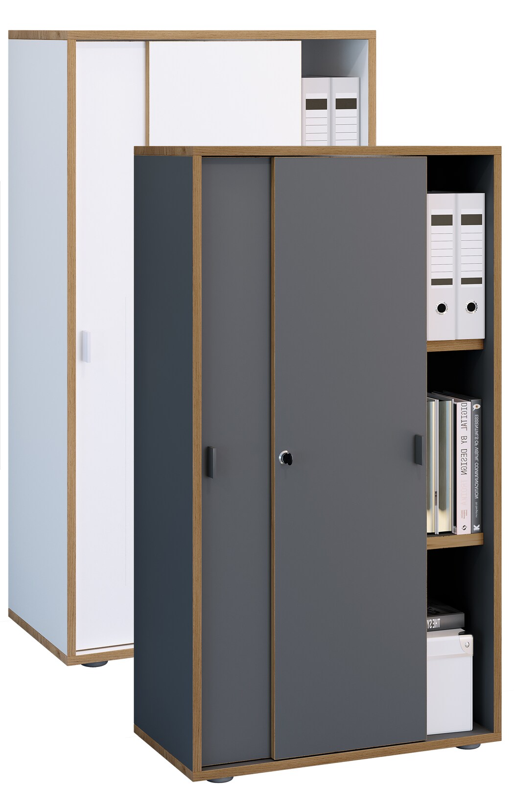 VCM Büroschrank mit 3 Fächern moderner Aktenschrank mit Schiebetüren Maße ca. H. 110 x B. 60 x T. 37 cm– Salia 3-Fach