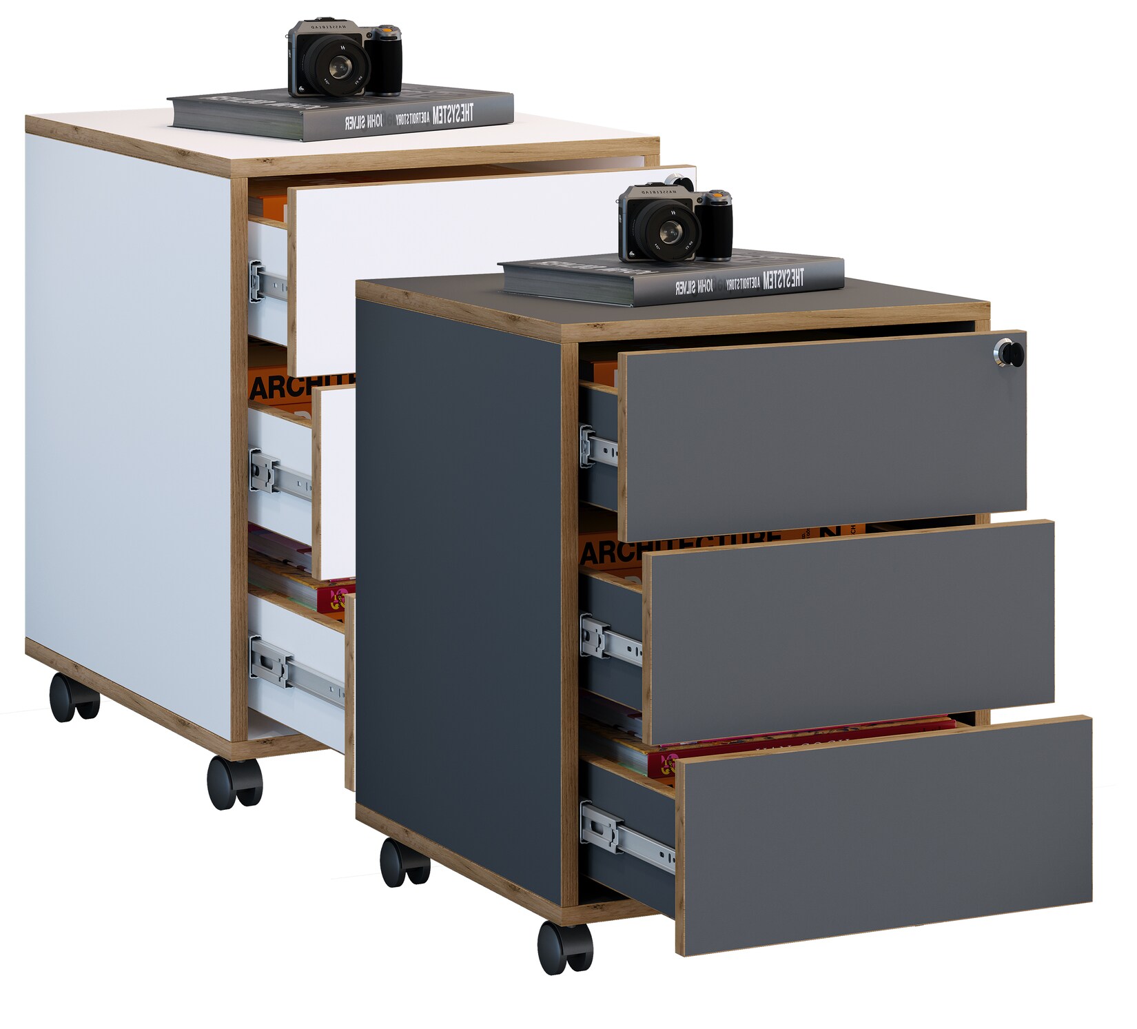 VCM Rollcontainer Beistellcontainer mit drei Schubladen Maße ca. H. 50 x B. 39 x T. 45 cm Bürocontainer abschließbar - Salia