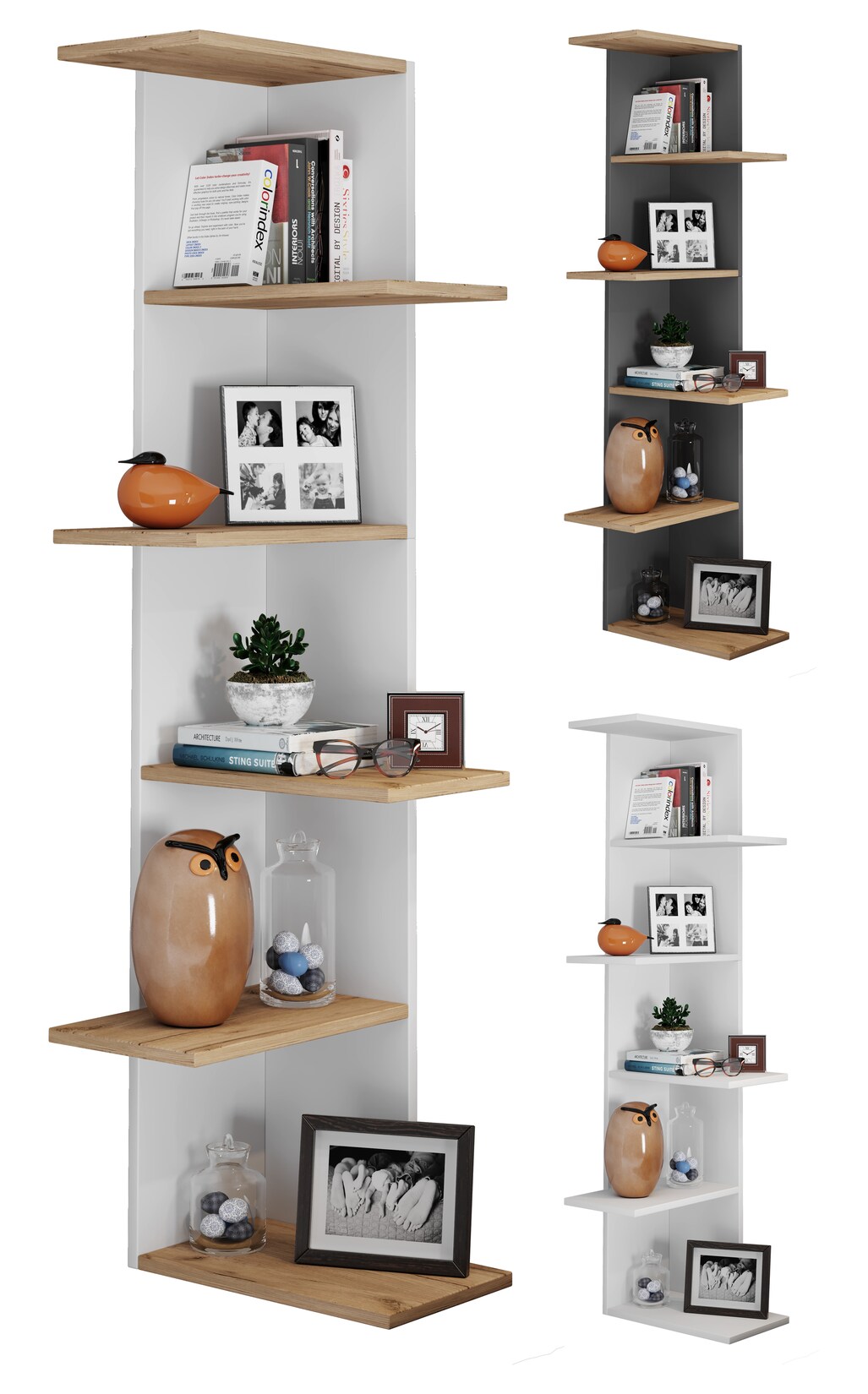 VCM Holzregal hängend platzsparendes Regal Maße: H. 140 x B. 37 x T. 37 cm Elegantes Regal hängend Aufbewahrungsregal Bücherregal Wandregal - Balos XL