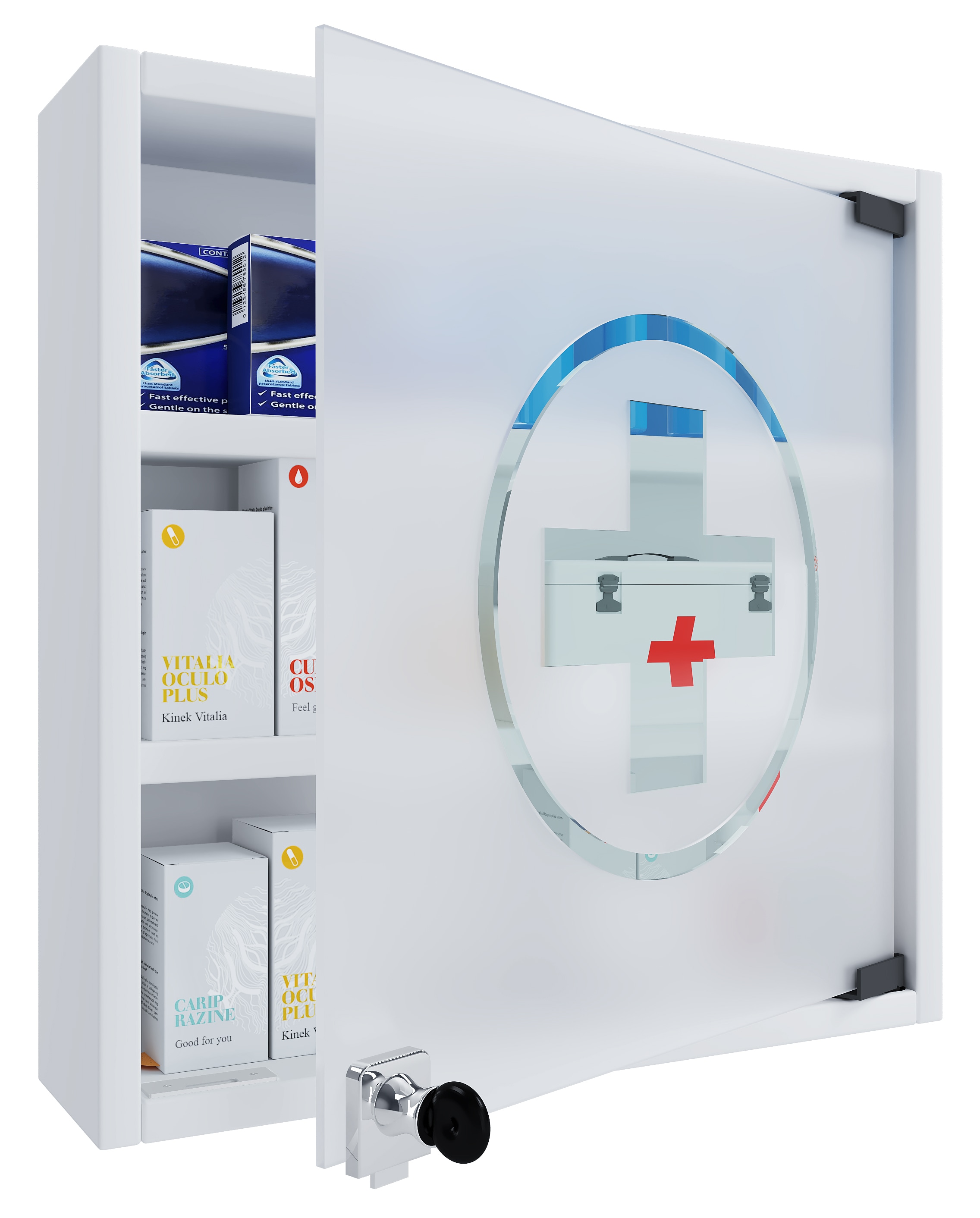 VCM Medizinschrank | Ma&szlig;e ca. H. 40 x B. 32 x T. 10 cm | Apothekerschrank abschlie&szlig;bar | h&auml;ngend | Arzneischrank - Hustila S - Bild 1