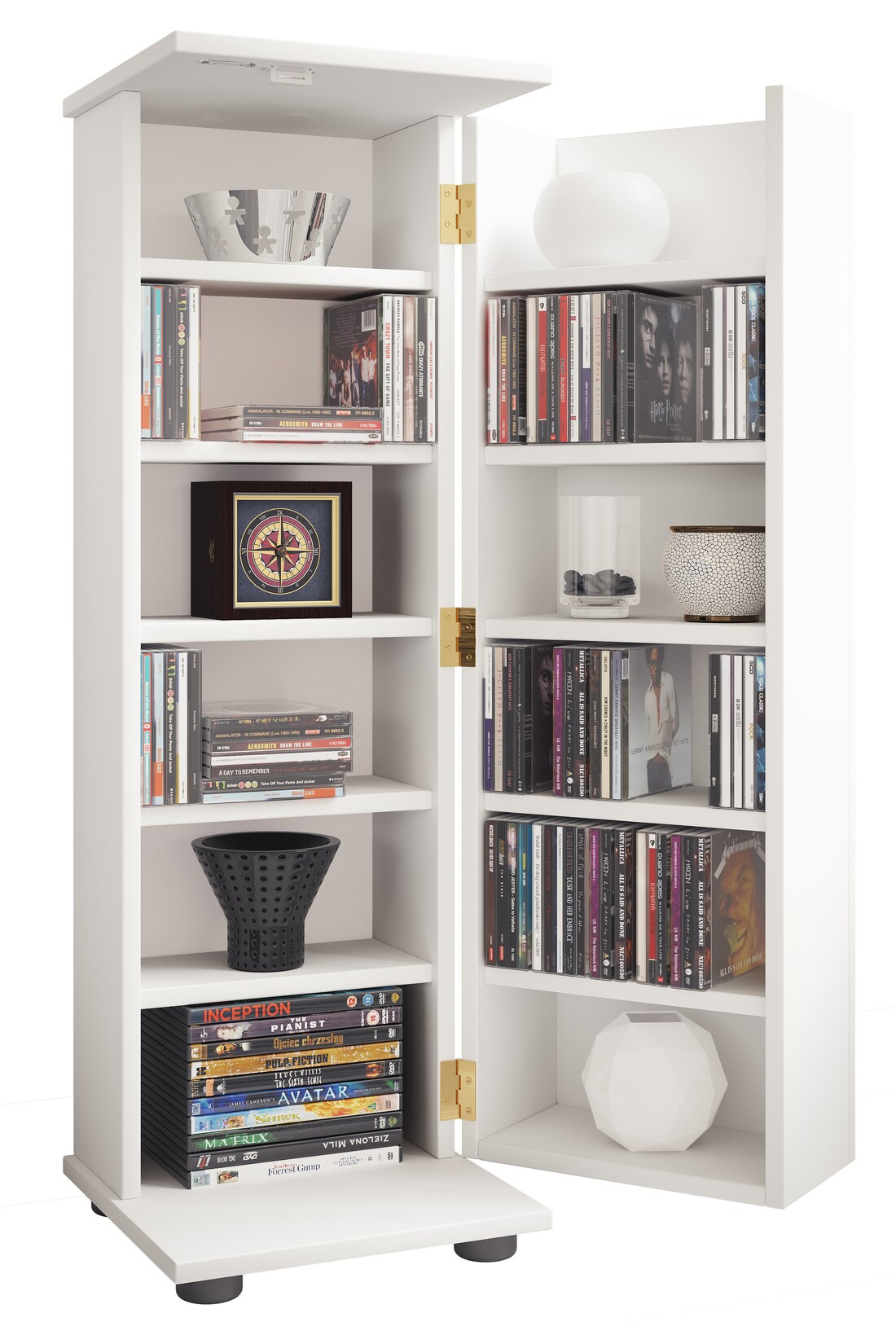 VCM Holz CD DVD Stand Regal platzsparender CD Schrank mit abschließbarer Holztür für 300 CDs oder 130 DVDs oder 72-Videos Maße: H. 93 x B. 31 x T. 31 cm 10 variable Einlegeböden – Engalo L