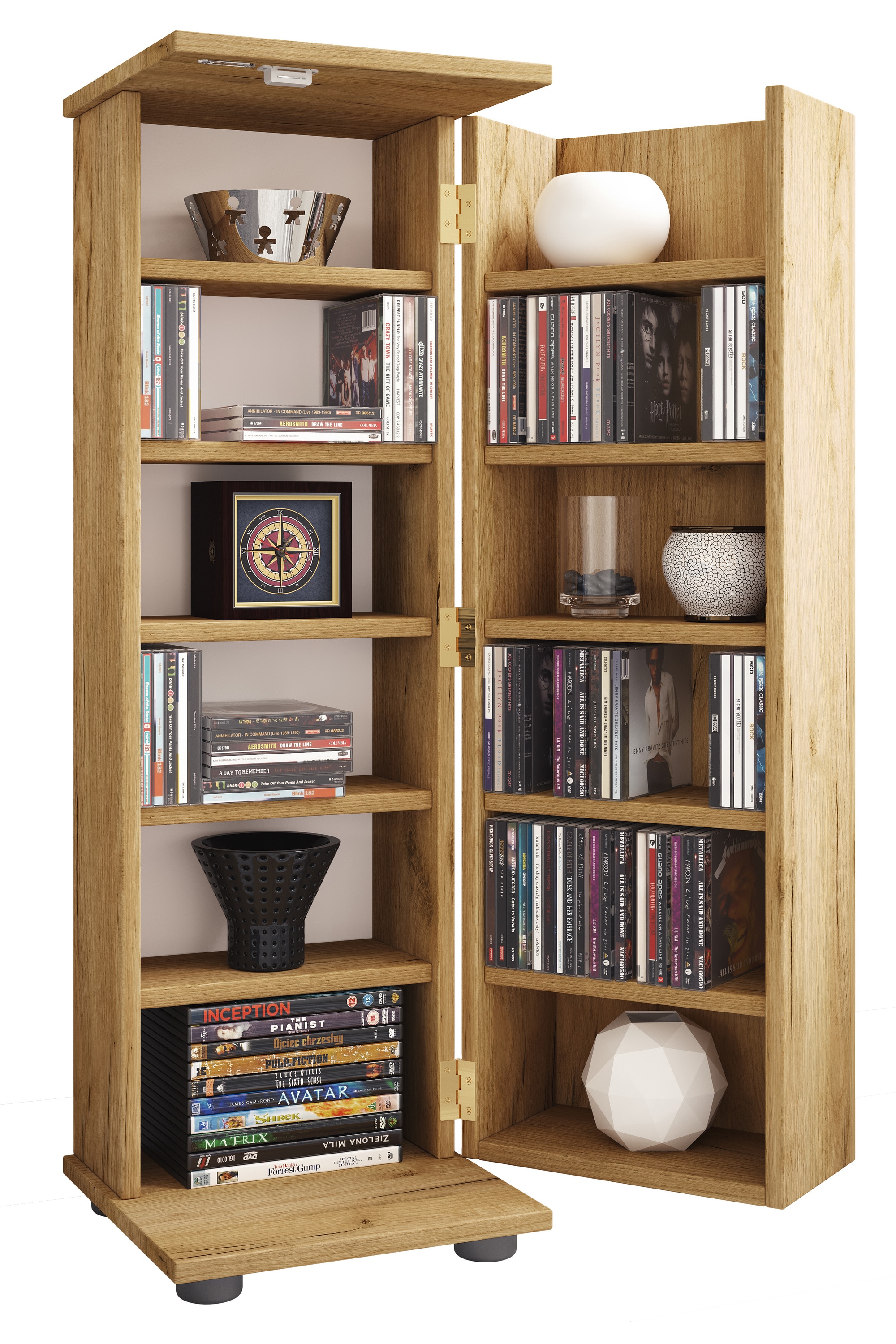 VCM Holz CD DVD Stand Regal | platzsparender CD Schrank mit abschlie&szlig;barer Holzt&uuml;r f&uuml;r 300 CDs oder 130 DVDs oder 72-Videos | Ma&szlig;e: H. 93 x B. 31 x T. 31 cm | 10 variable Einlegeb&ouml;den &ndash; Engalo L - Bild 1