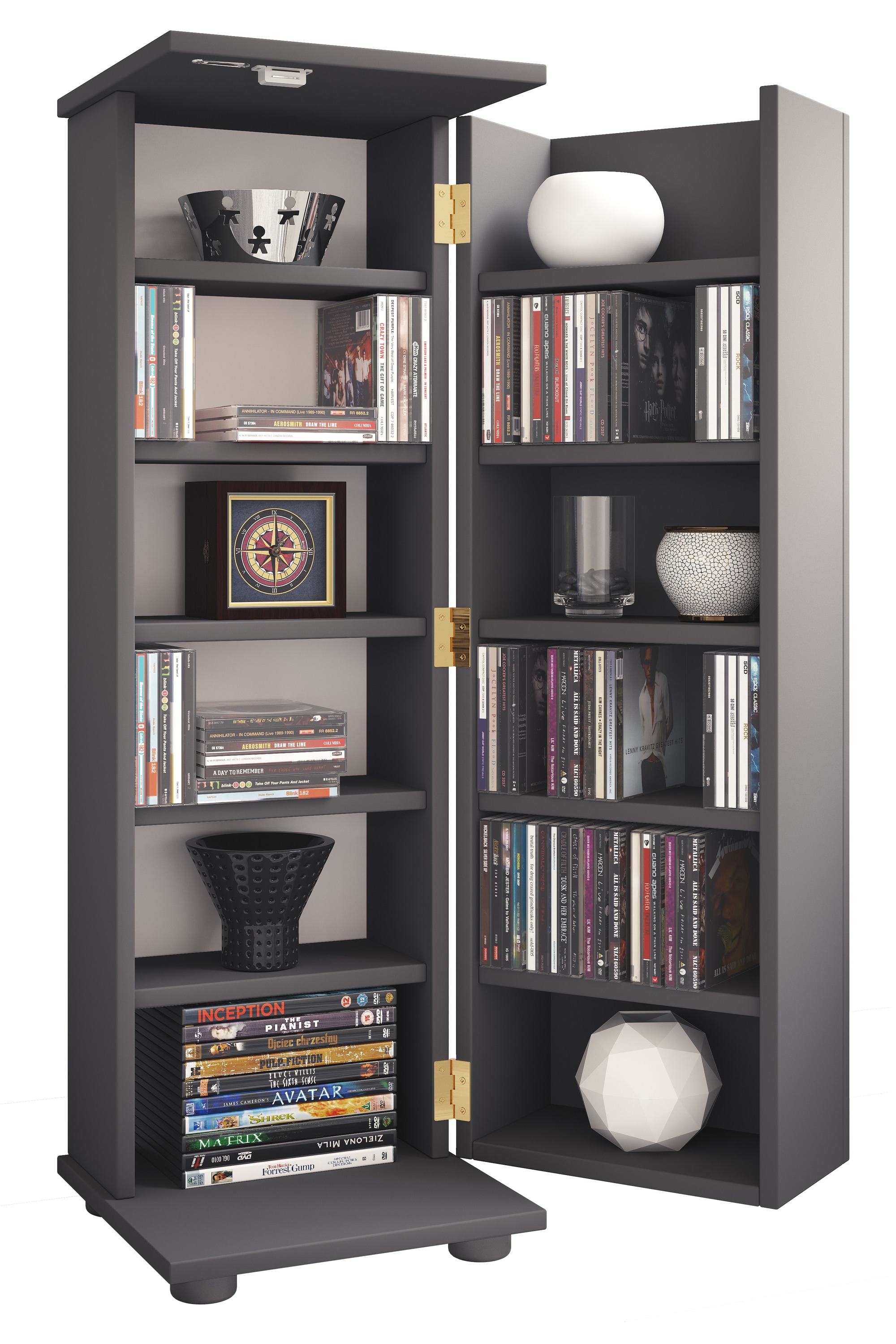 VCM Holz CD DVD Stand Regal | platzsparender CD Schrank mit abschlie&szlig;barer Holzt&uuml;r f&uuml;r 300 CDs oder 130 DVDs oder 72-Videos | Ma&szlig;e: H. 93 x B. 31 x T. 31 cm | 10 variable Einlegeb&ouml;den &ndash; Engalo L - Bild 1