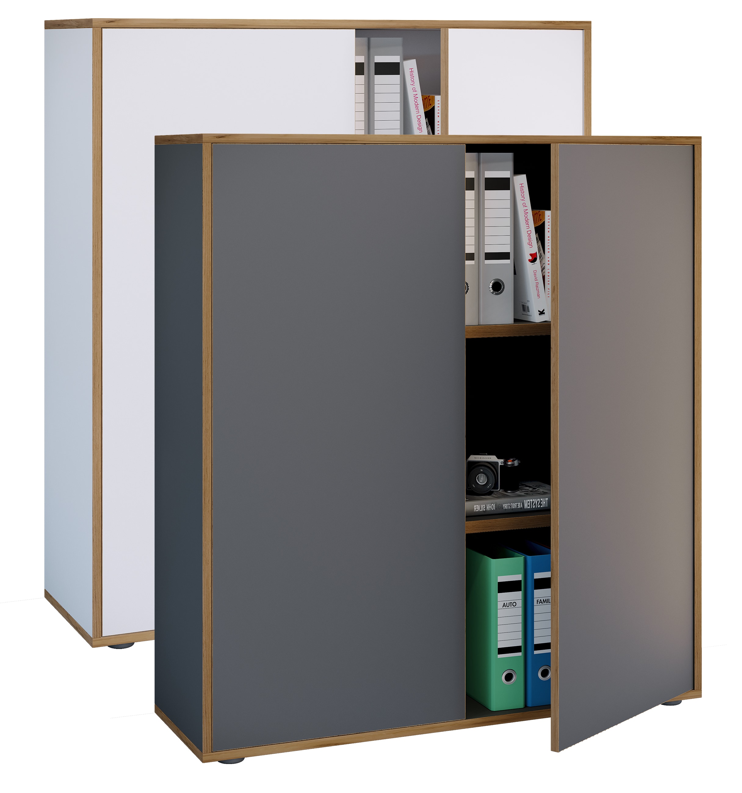 VCM Holz B&uuml;roschrank Ordner Aktenschrank B&uuml;rom&ouml;bel Schrank Salia 3-fach Breite 100 cm Dreht&uuml;ren - Bild 1